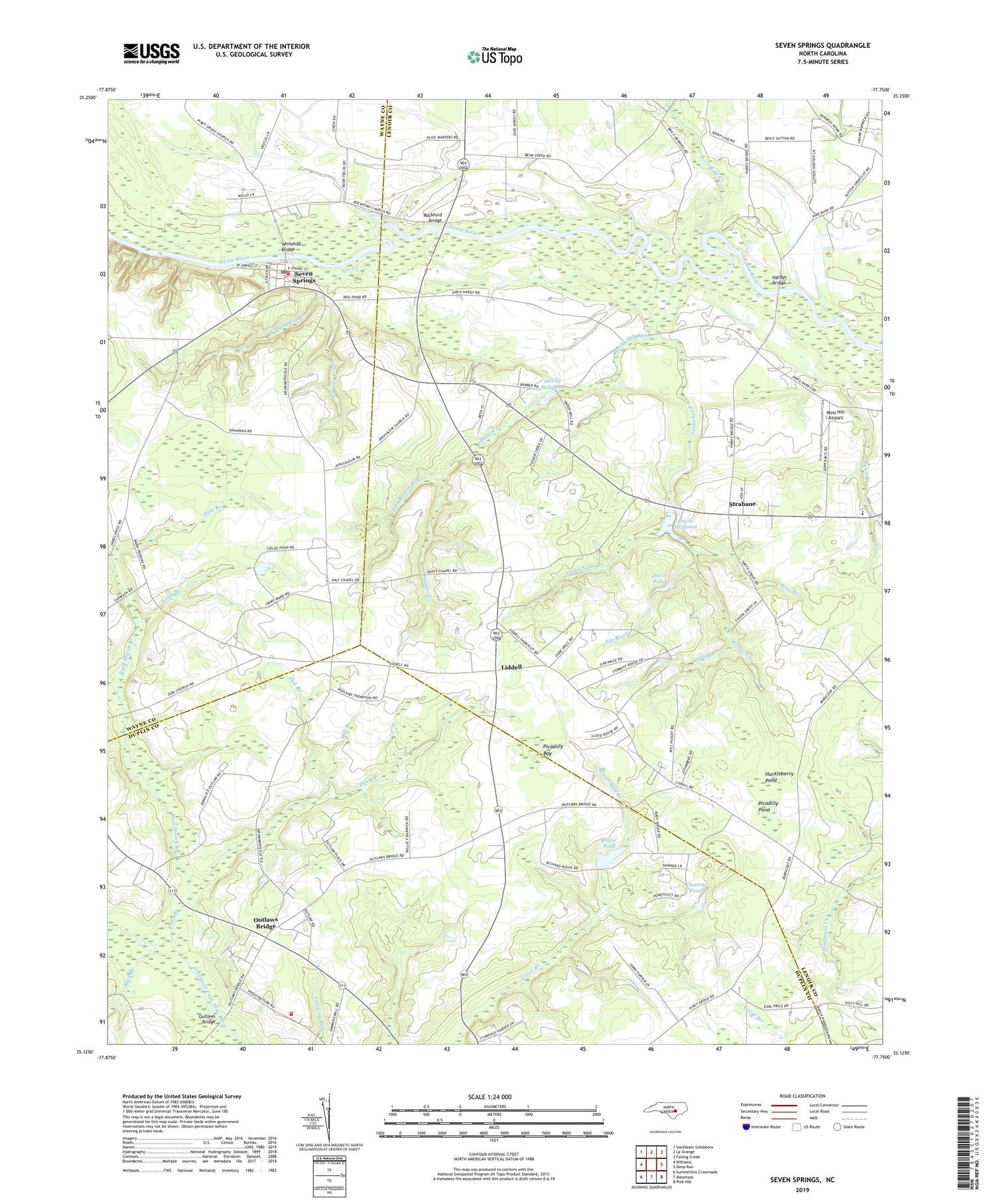 Seven Springs North Carolina US Topo Map Image