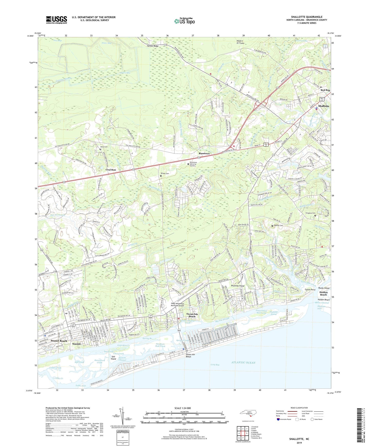 Shallotte North Carolina US Topo Map Image