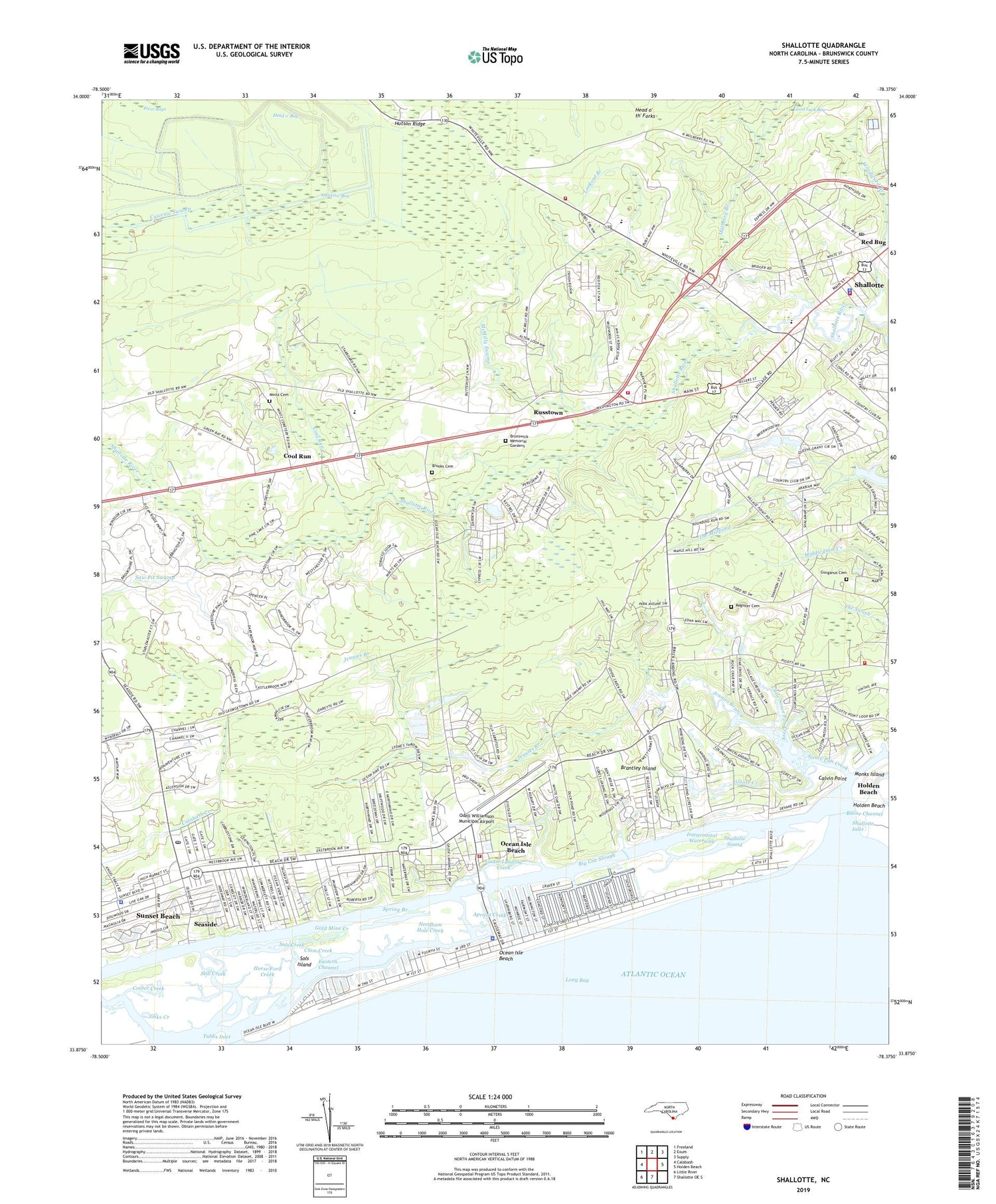 Shallotte North Carolina US Topo Map Image