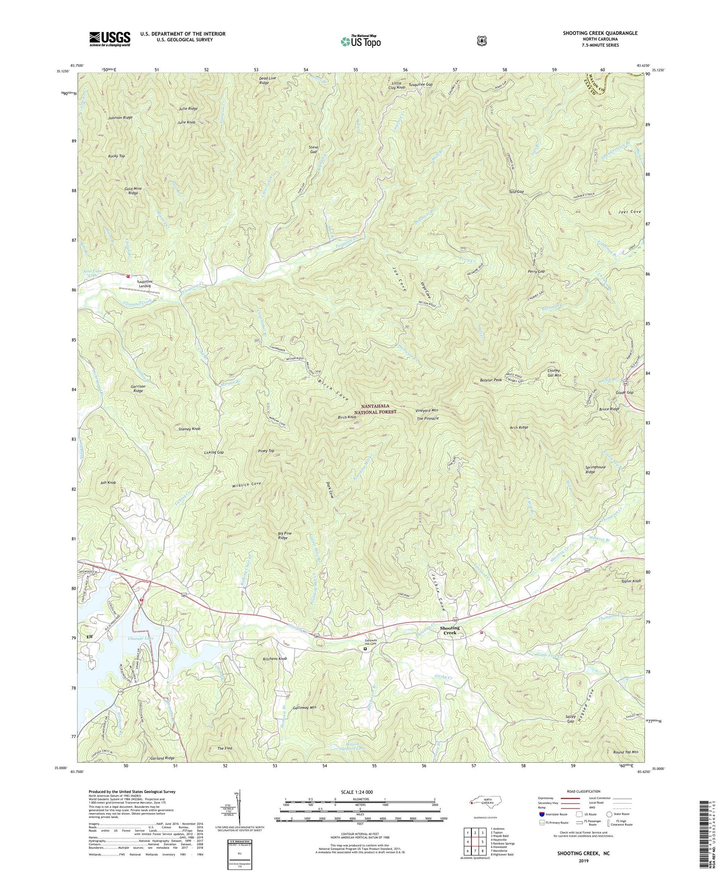 Shooting Creek North Carolina US Topo Map Image