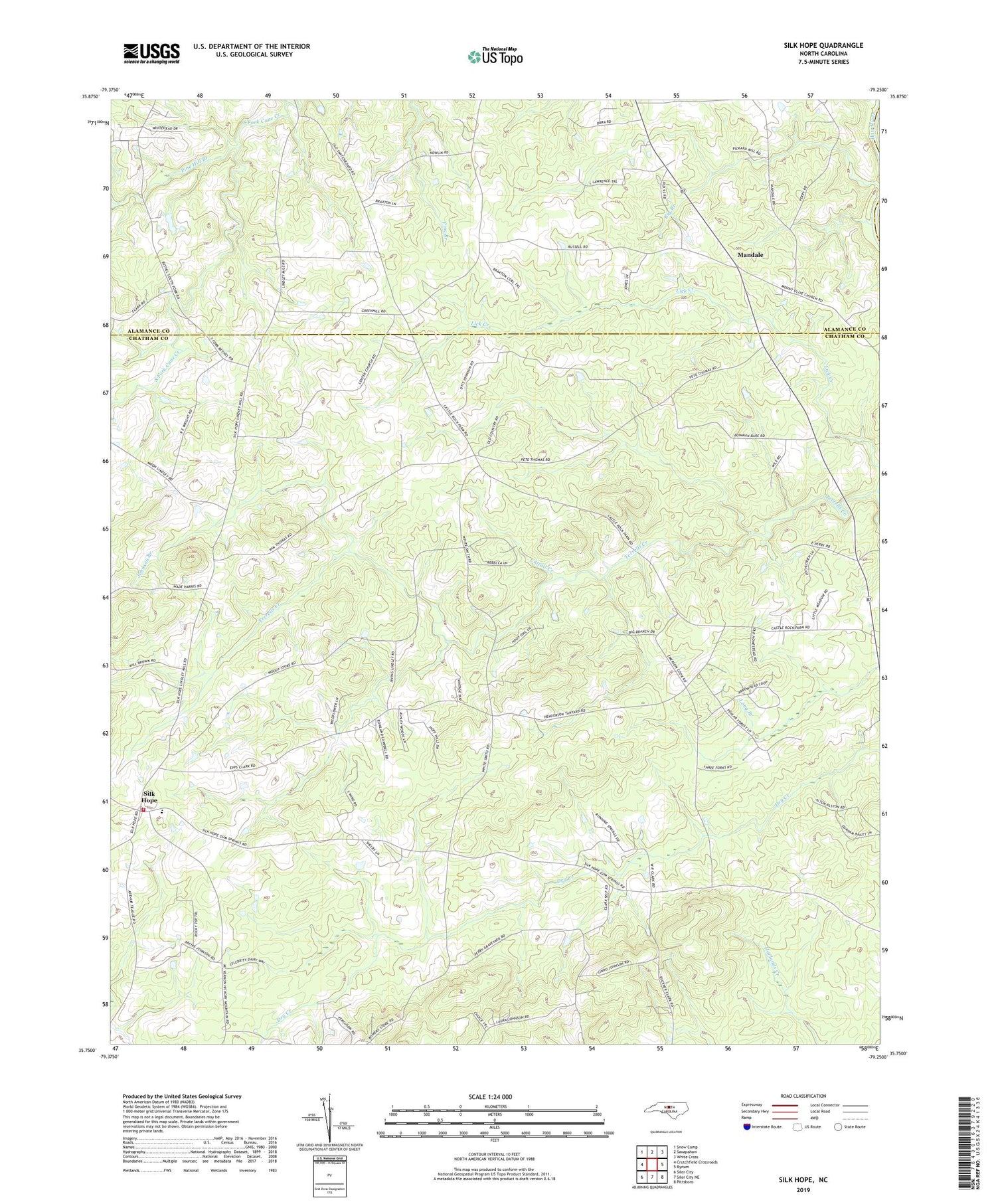 Silk Hope North Carolina US Topo Map Image