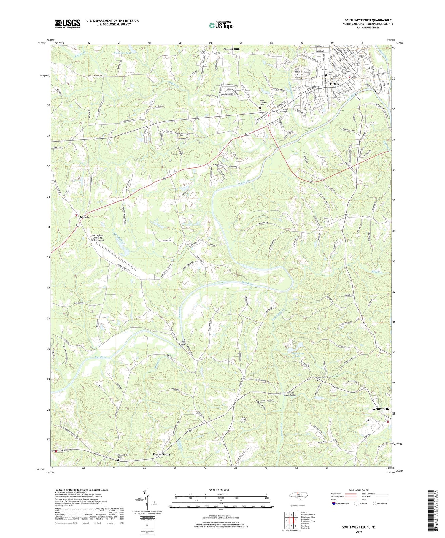 Southwest Eden North Carolina US Topo Map Image