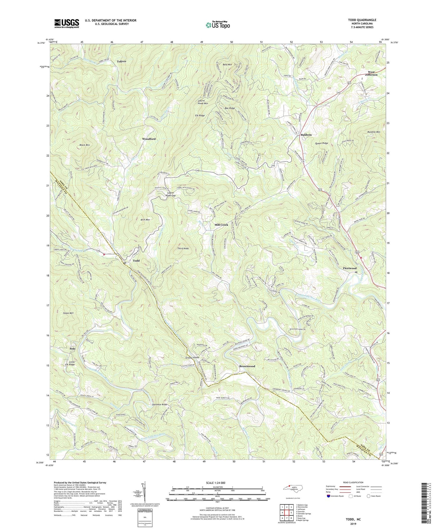 Todd North Carolina US Topo Map Image