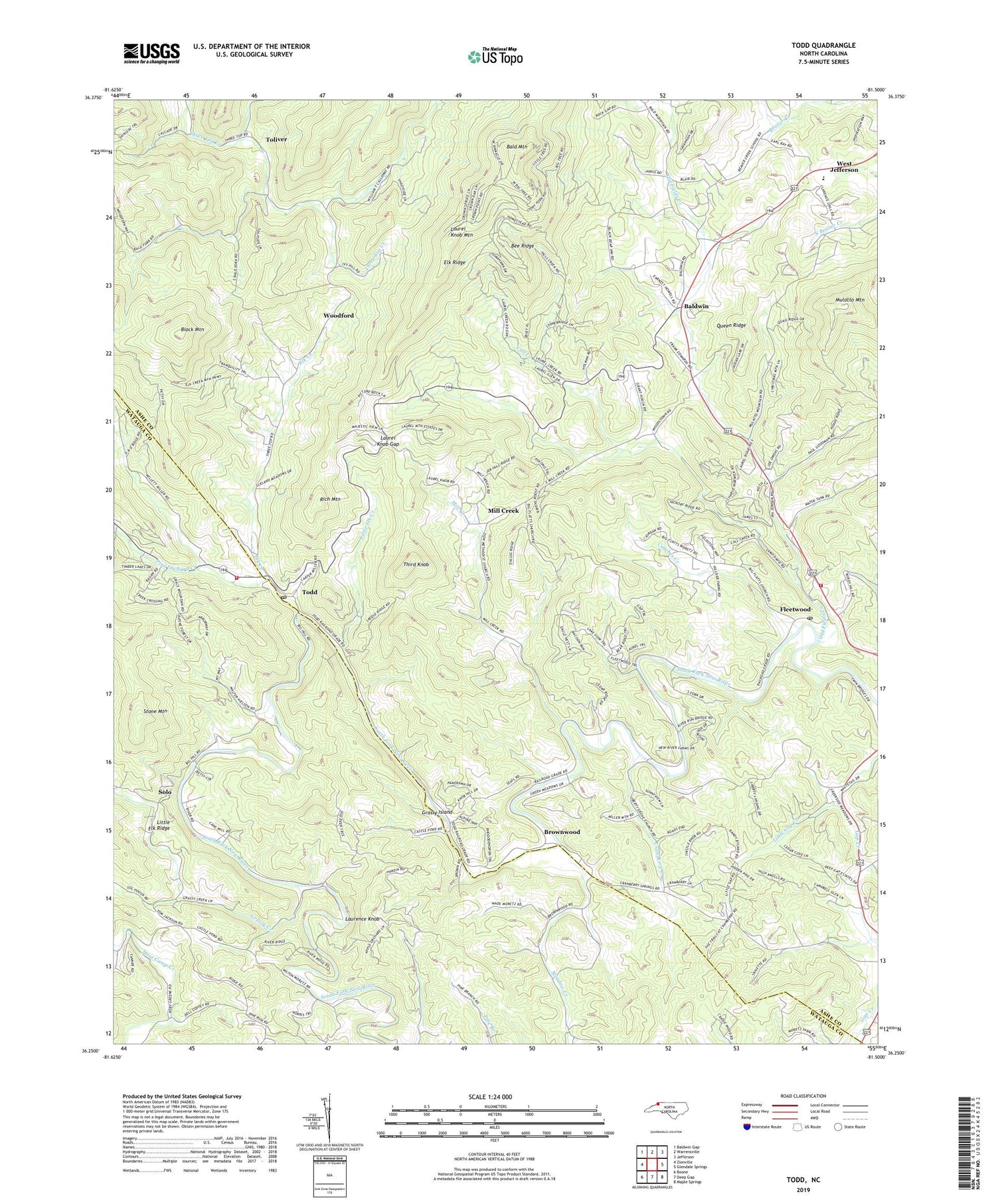 Todd North Carolina US Topo Map Image