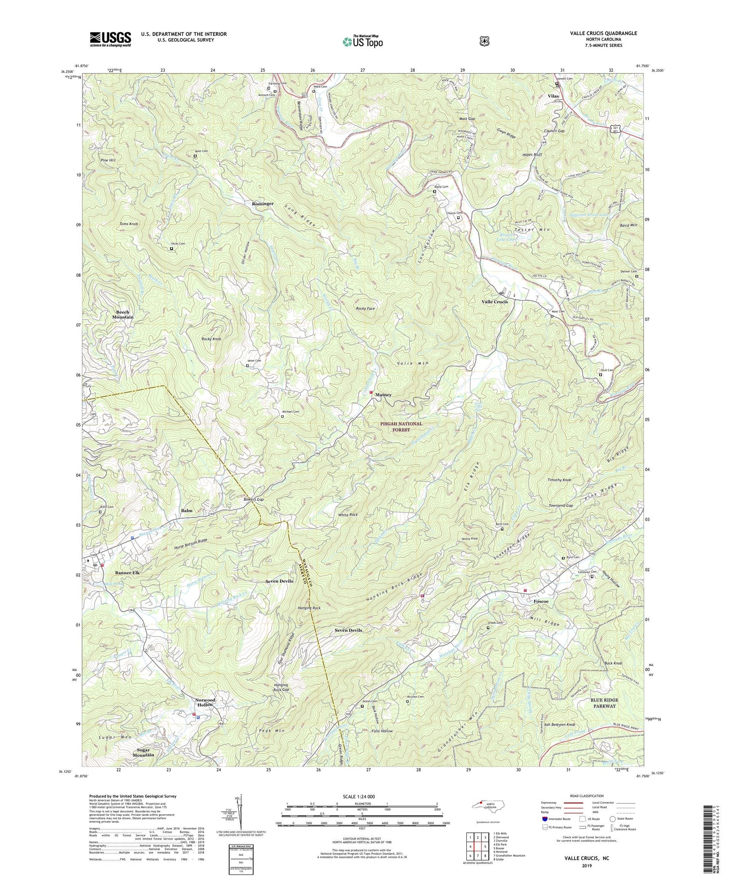 Valle Crucis North Carolina US Topo Map Image