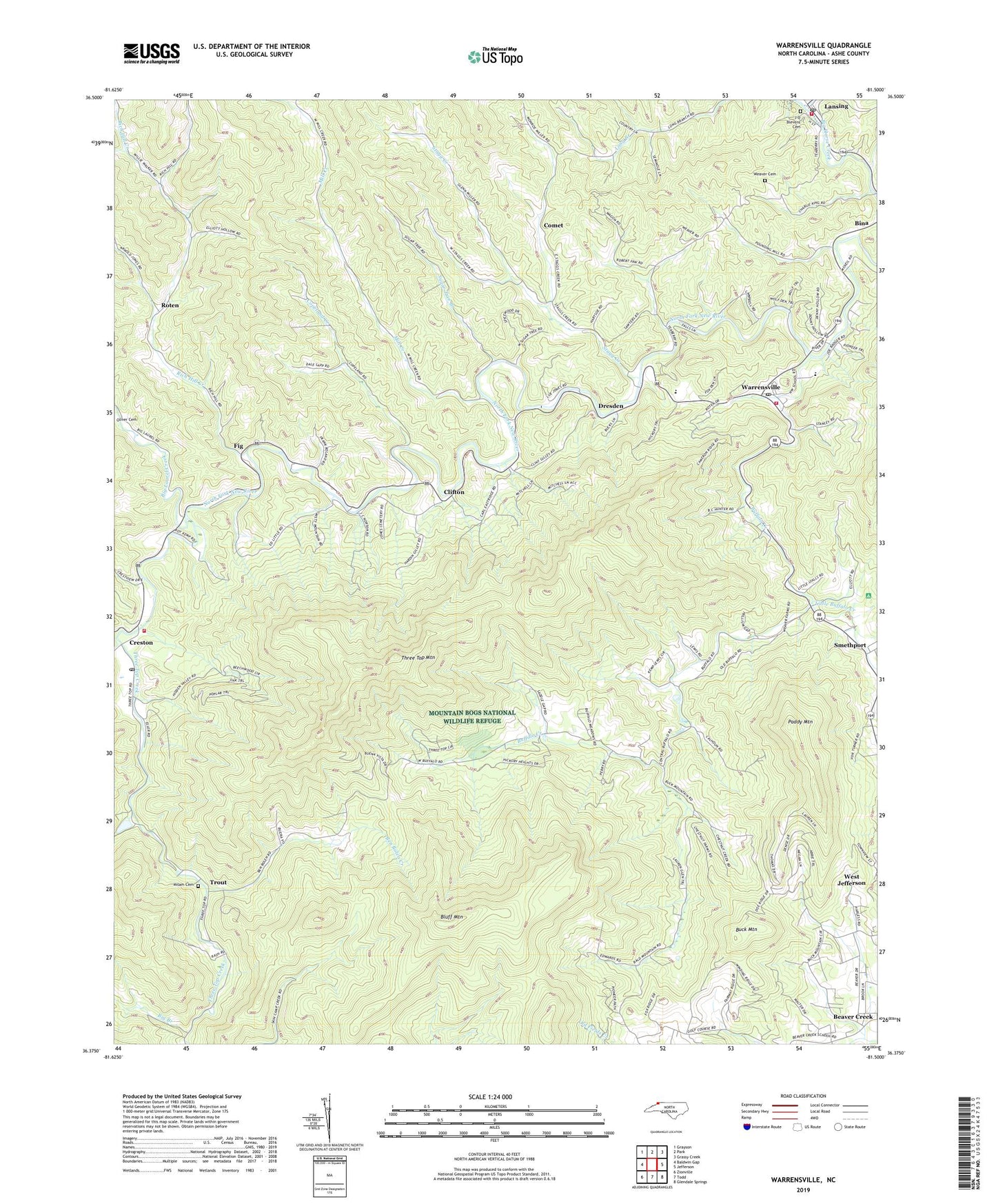 Warrensville North Carolina US Topo Map Image