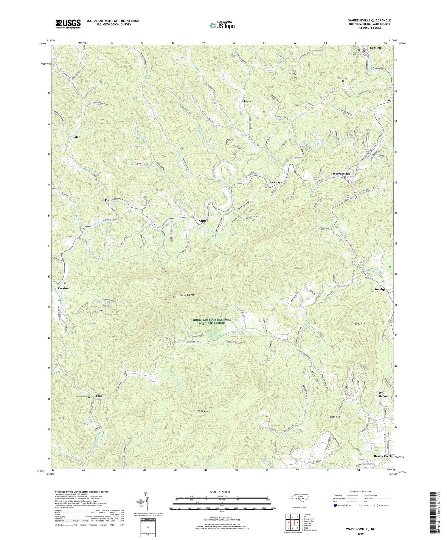Warrensville North Carolina US Topo Map Image