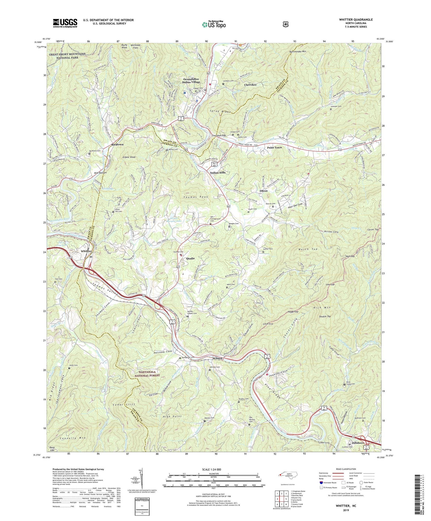 Whittier North Carolina US Topo Map Image