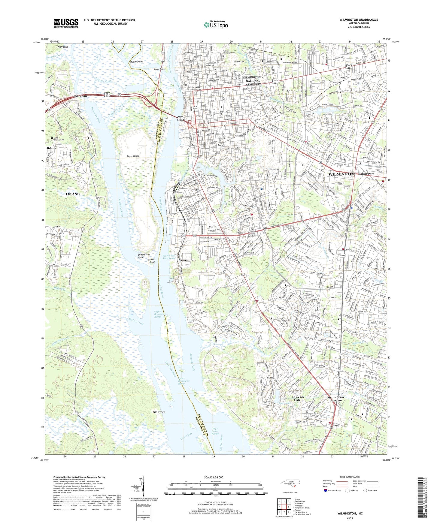 Wilmington North Carolina US Topo Map Image
