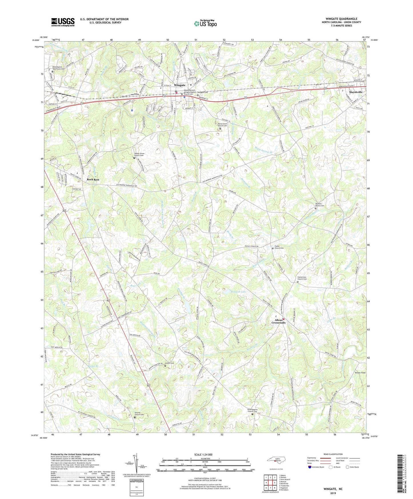 Wingate North Carolina US Topo Map Image