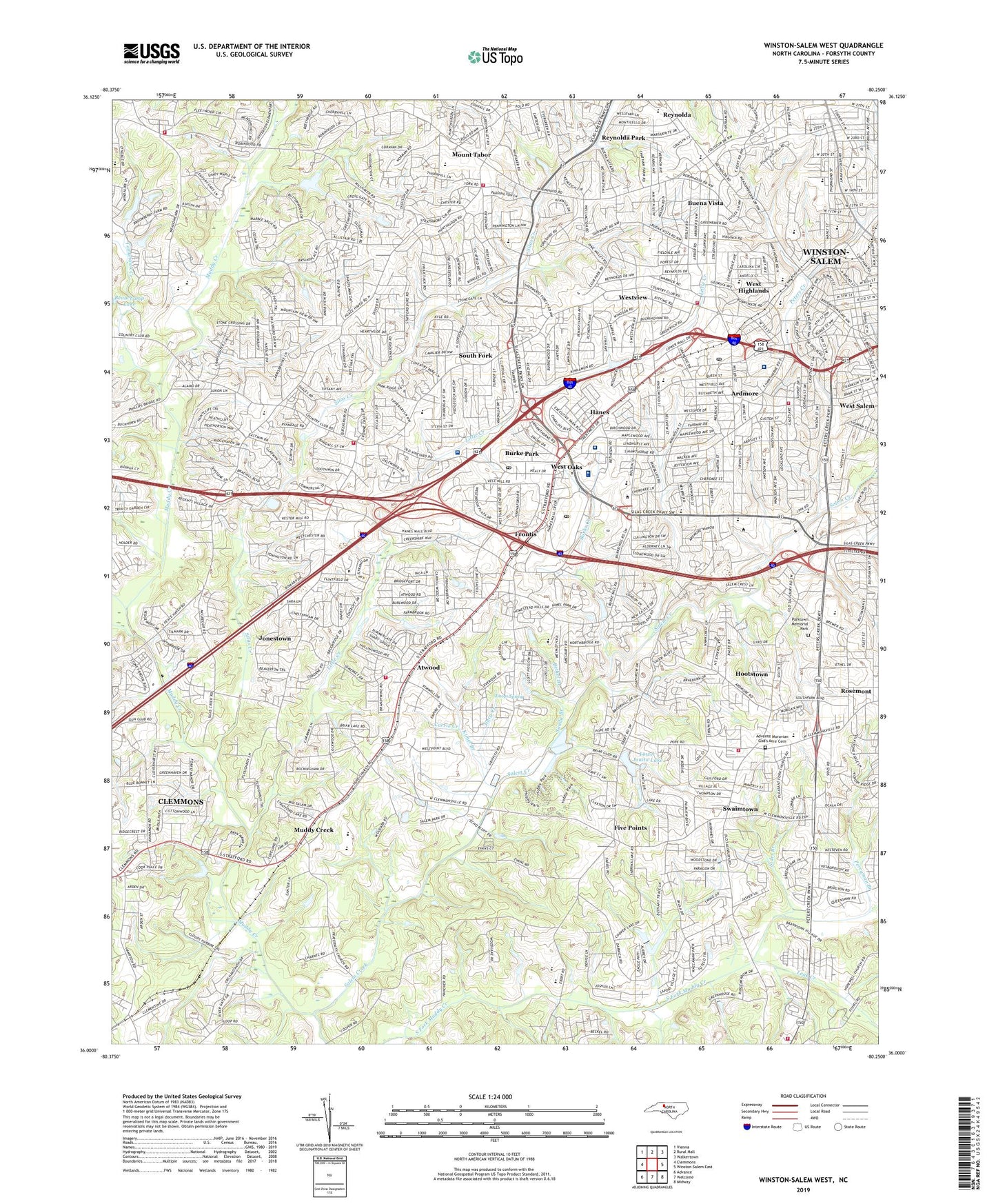 Winston-Salem West North Carolina US Topo Map Image