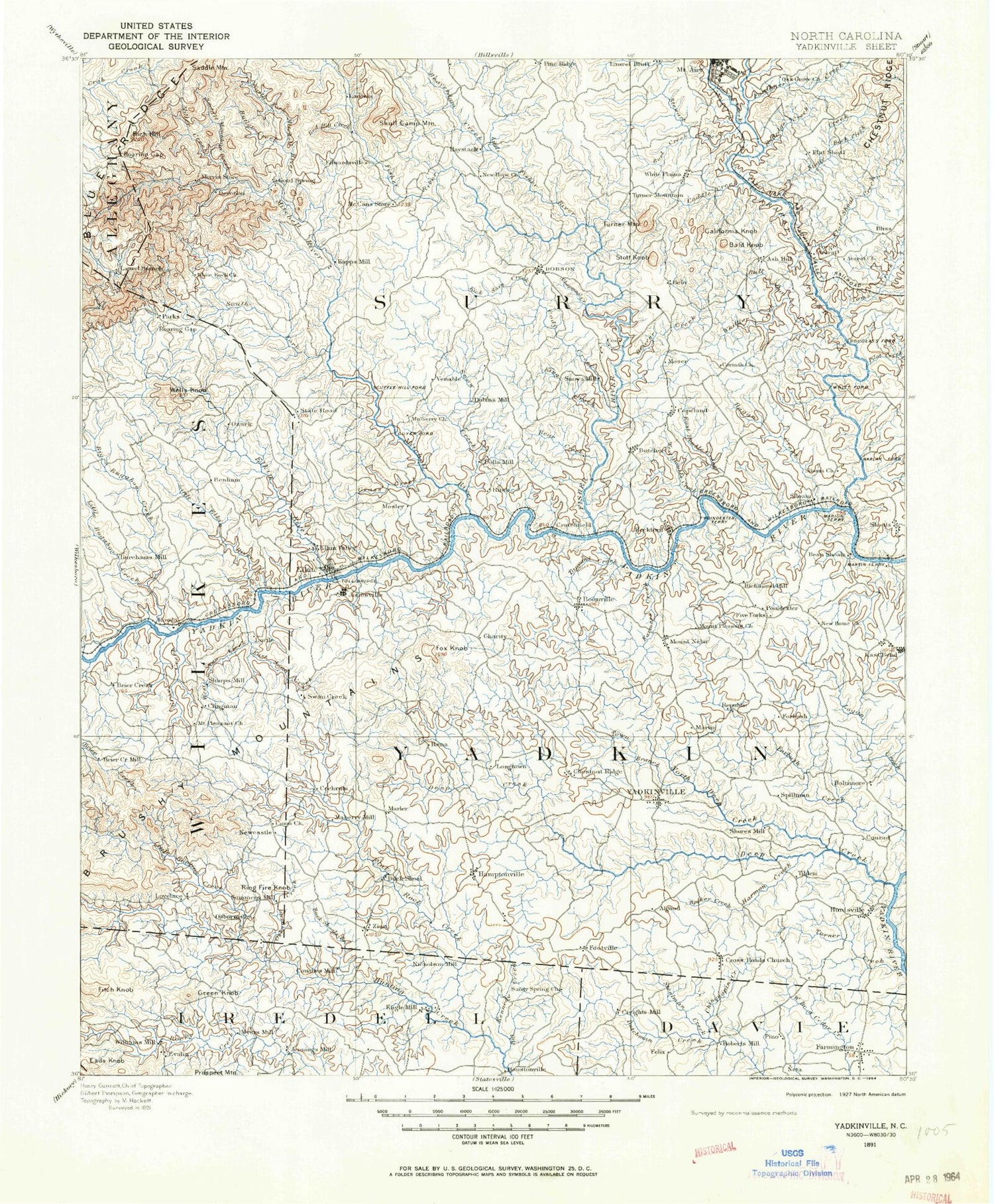 Historic 1891 Adinville North Carolina 30'x30' Topo Map Image