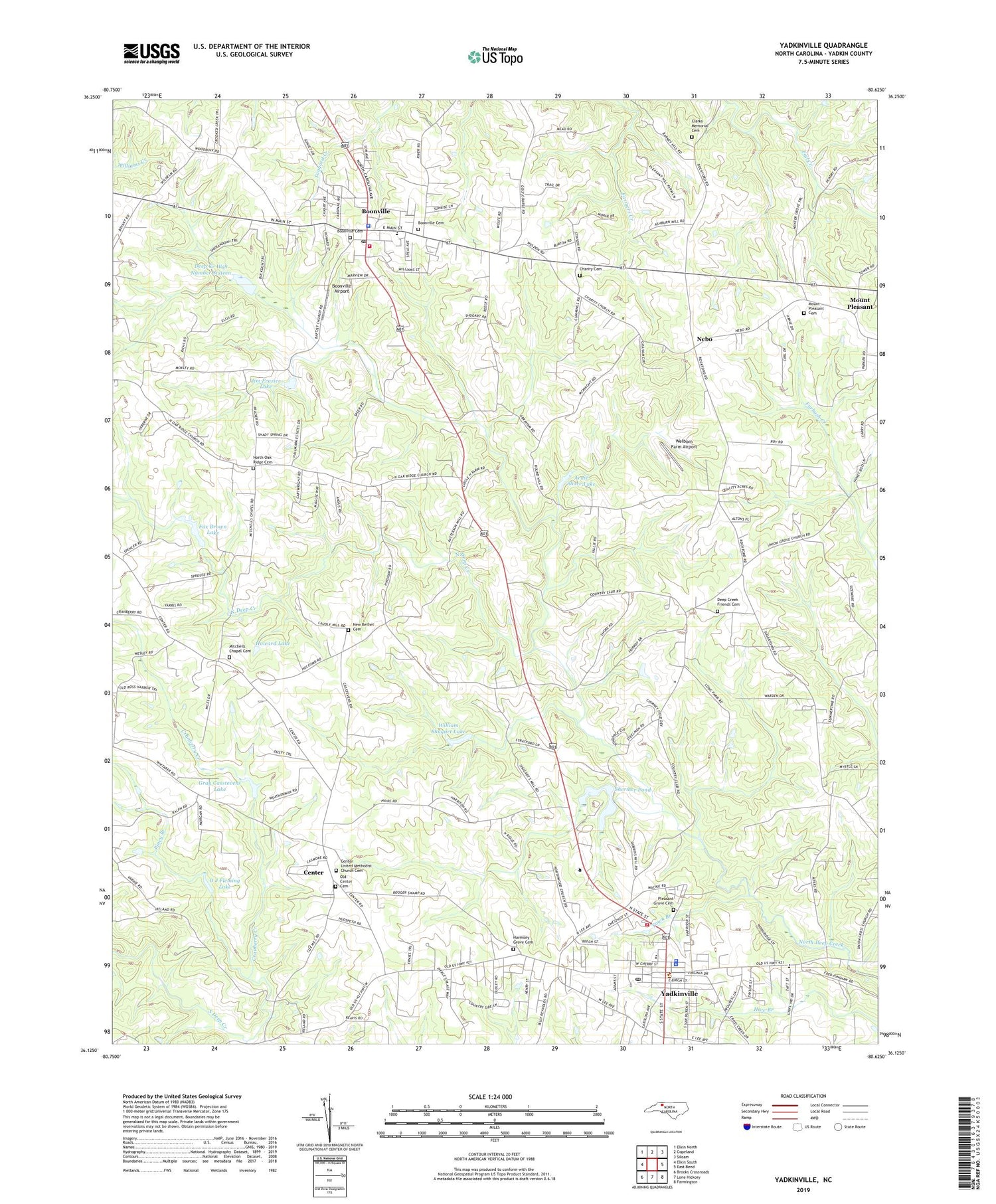 Yadkinville North Carolina US Topo Map Image