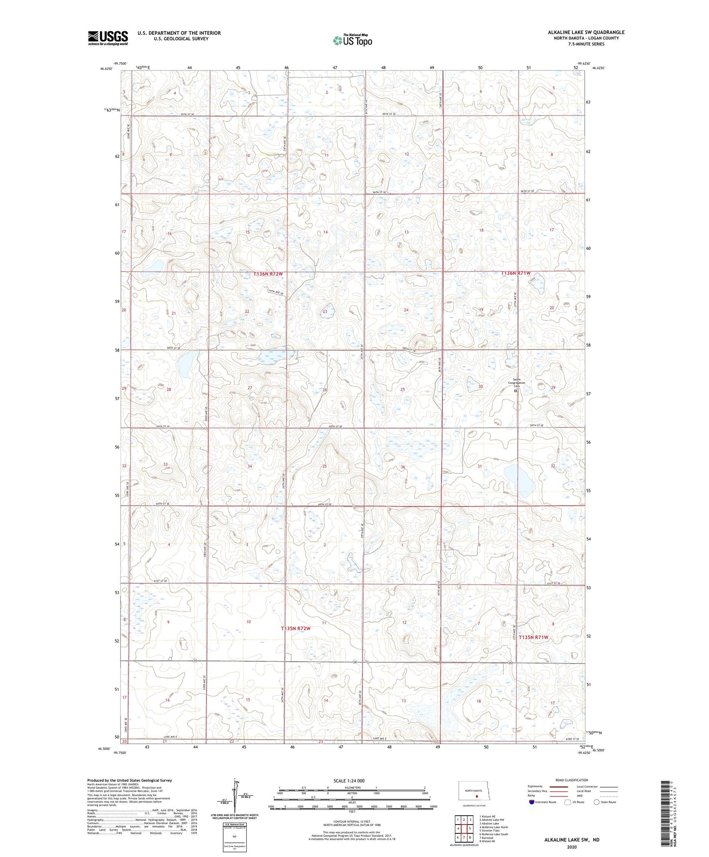 Alkaline Lake SW North Dakota US Topo Map Image