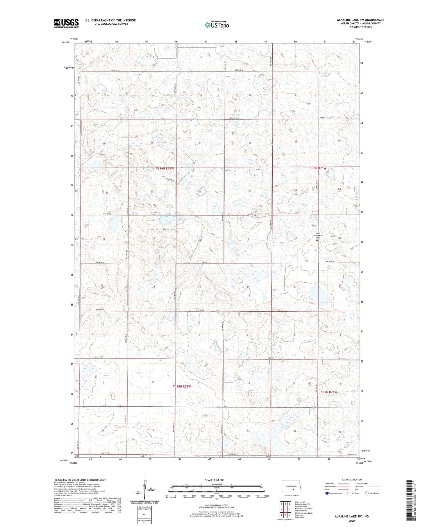 Alkaline Lake SW North Dakota US Topo Map Image