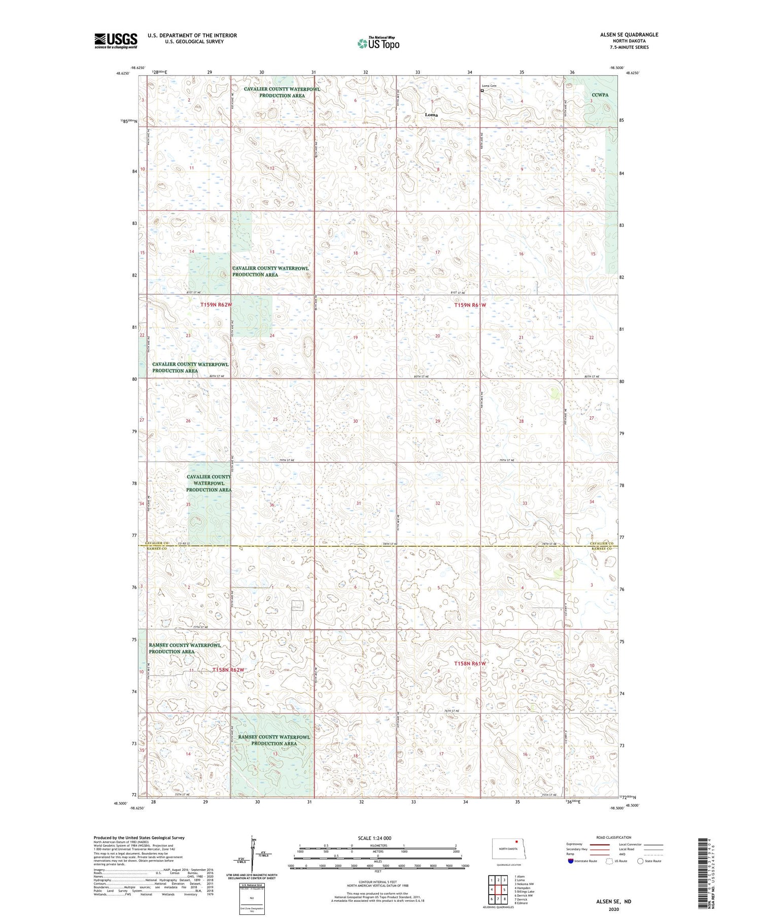Alsen SE North Dakota US Topo Map Image