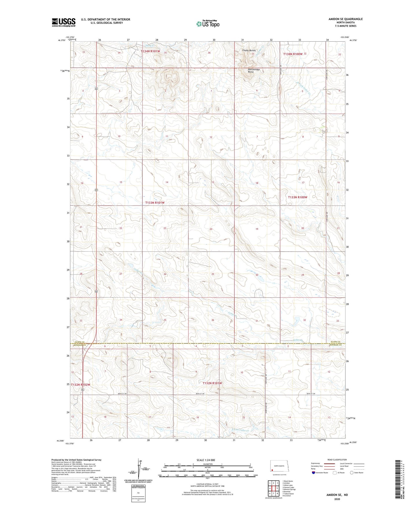 Amidon SE North Dakota US Topo Map Image