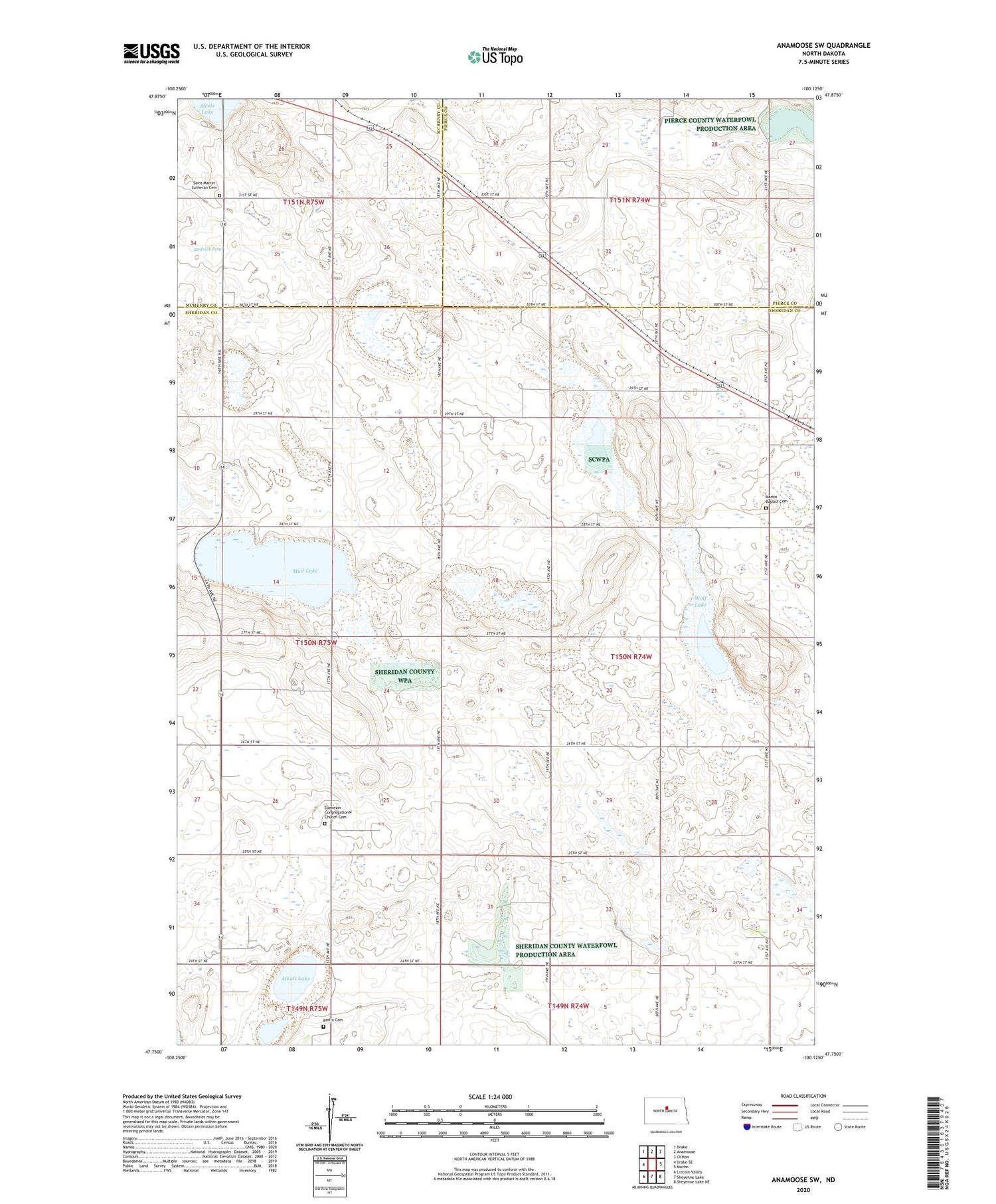Anamoose SW North Dakota US Topo Map Image