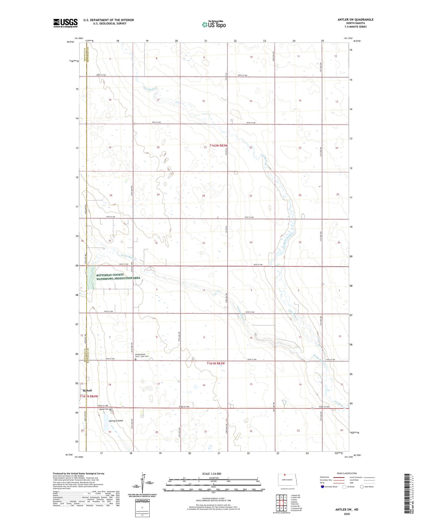 Antler SW North Dakota US Topo Map Image