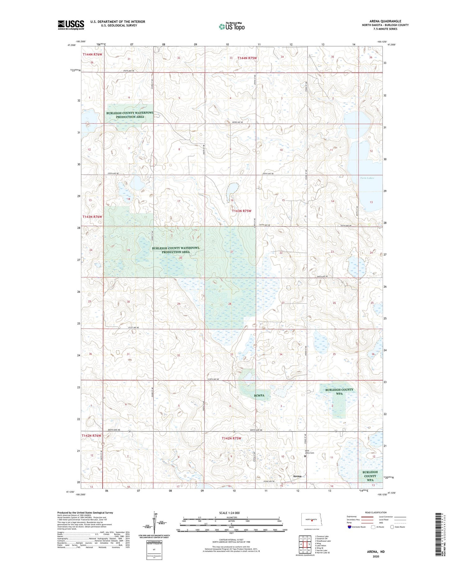 Arena North Dakota US Topo Map Image