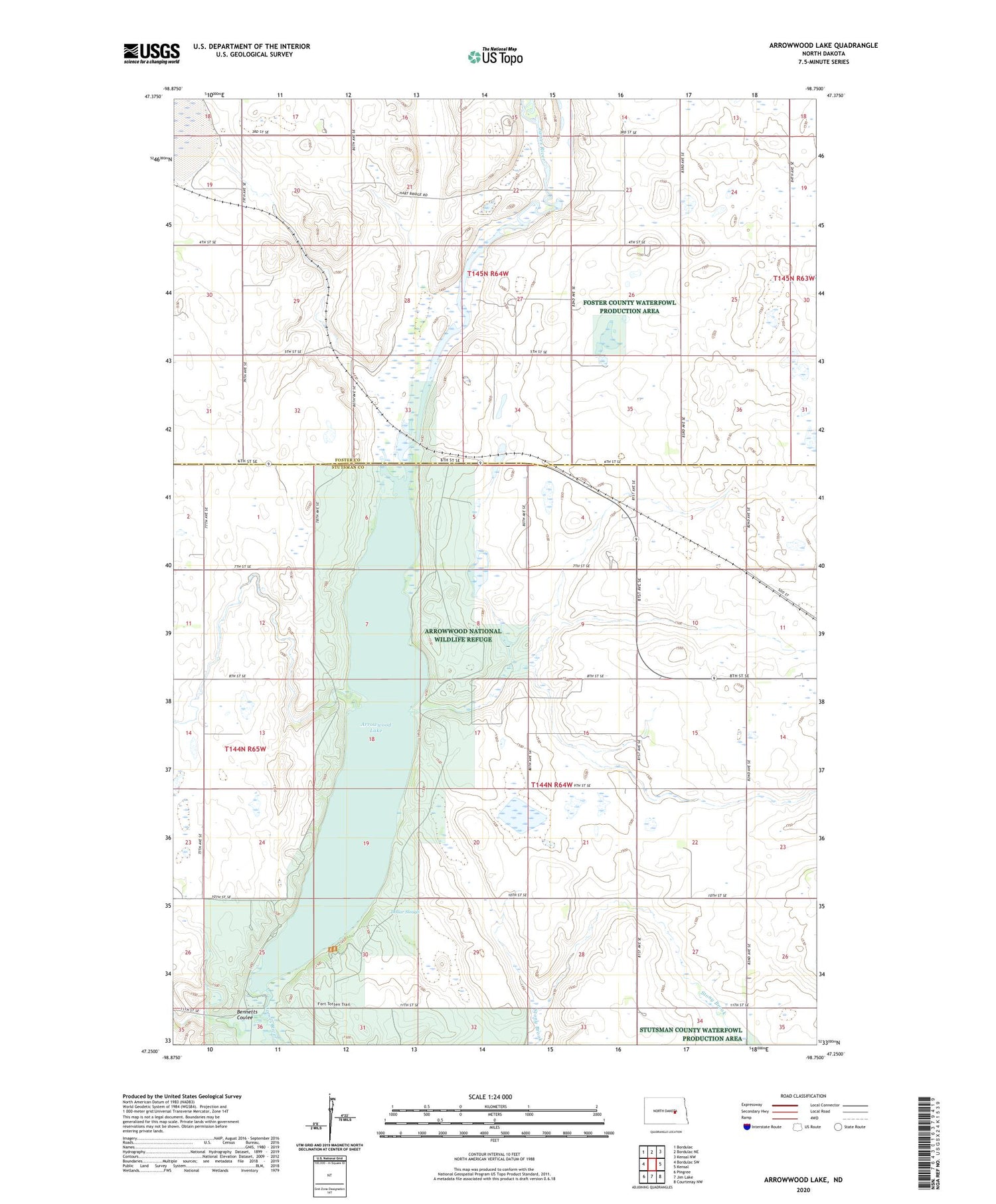 Arrowwood Lake North Dakota US Topo Map Image