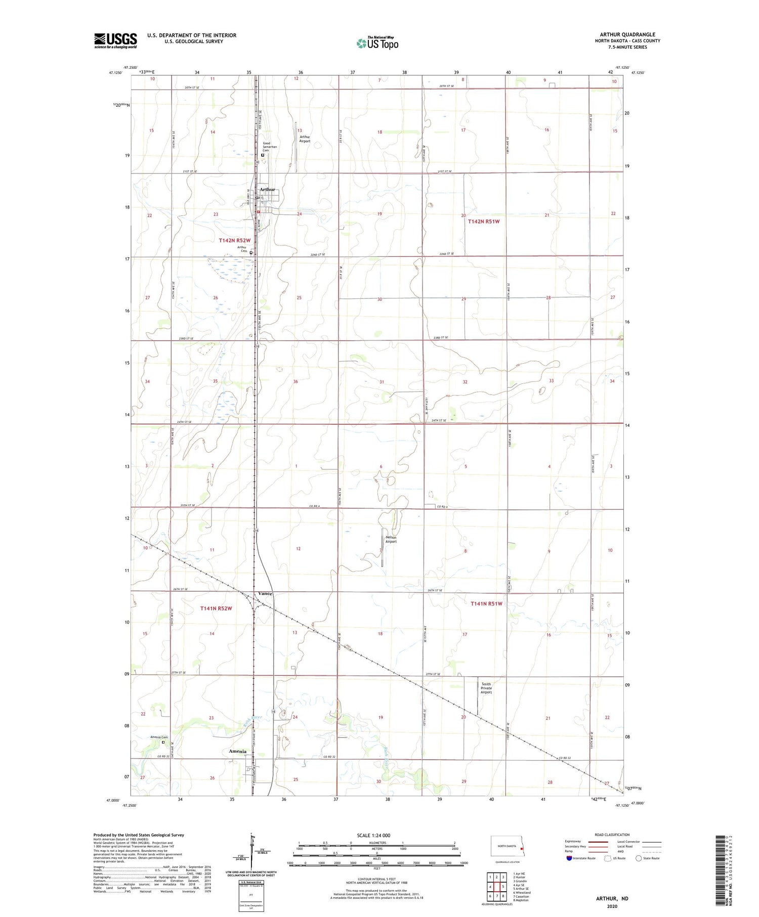 Arthur North Dakota US Topo Map Image