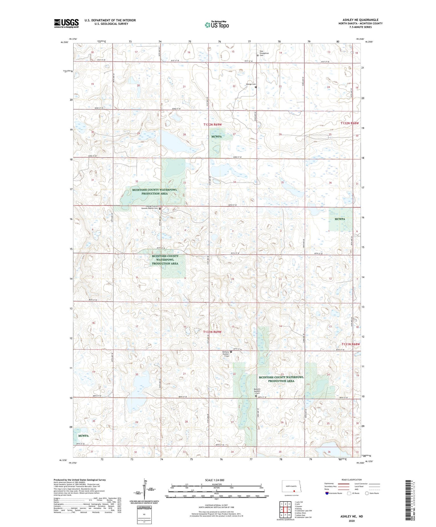 Ashley NE North Dakota US Topo Map Image
