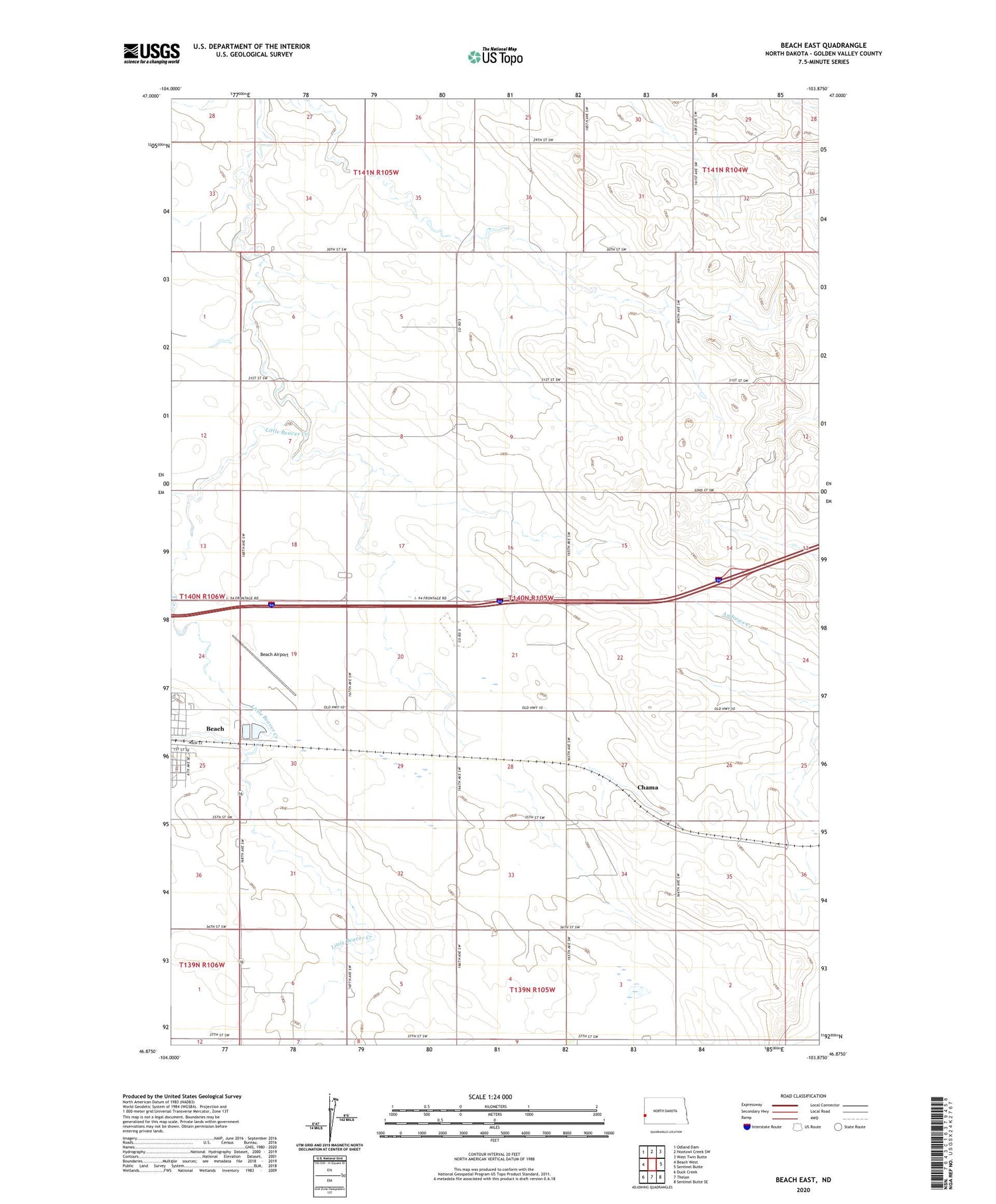 Beach East North Dakota US Topo Map Image