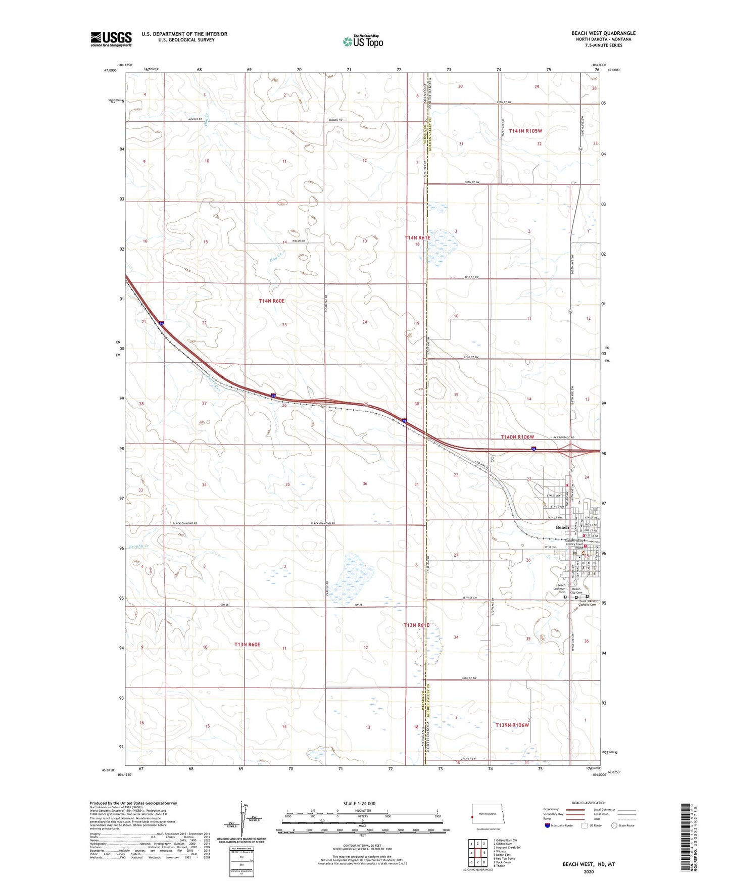 Beach West North Dakota US Topo Map Image