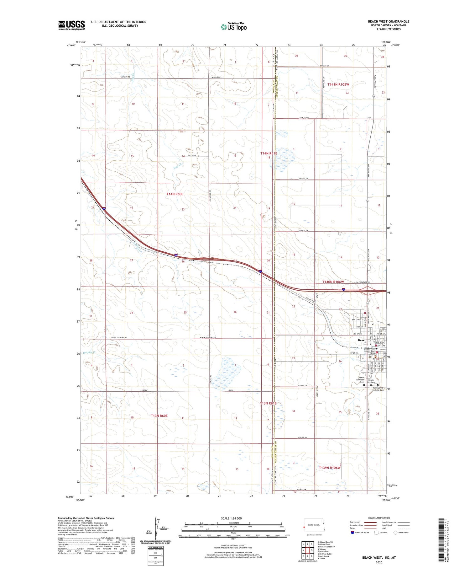 Beach West North Dakota US Topo Map Image