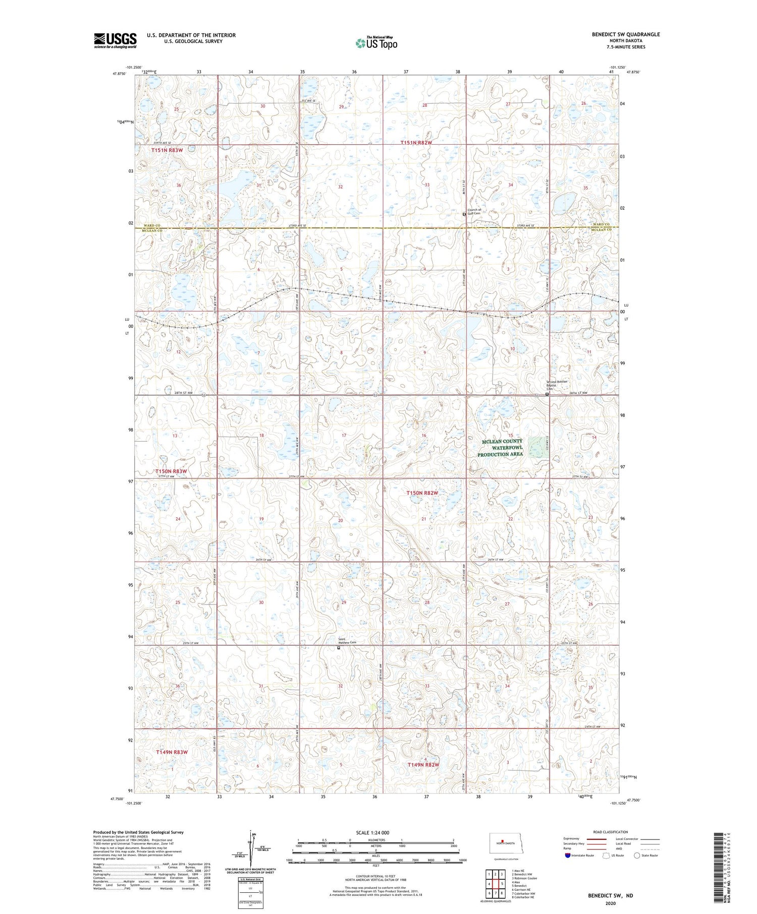 Benedict SW North Dakota US Topo Map Image