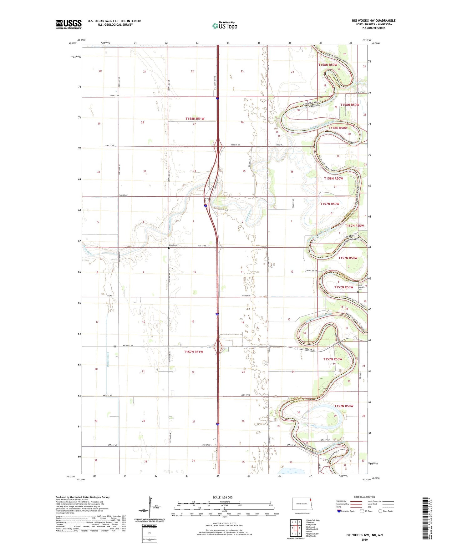 Big Woods NW North Dakota US Topo Map Image