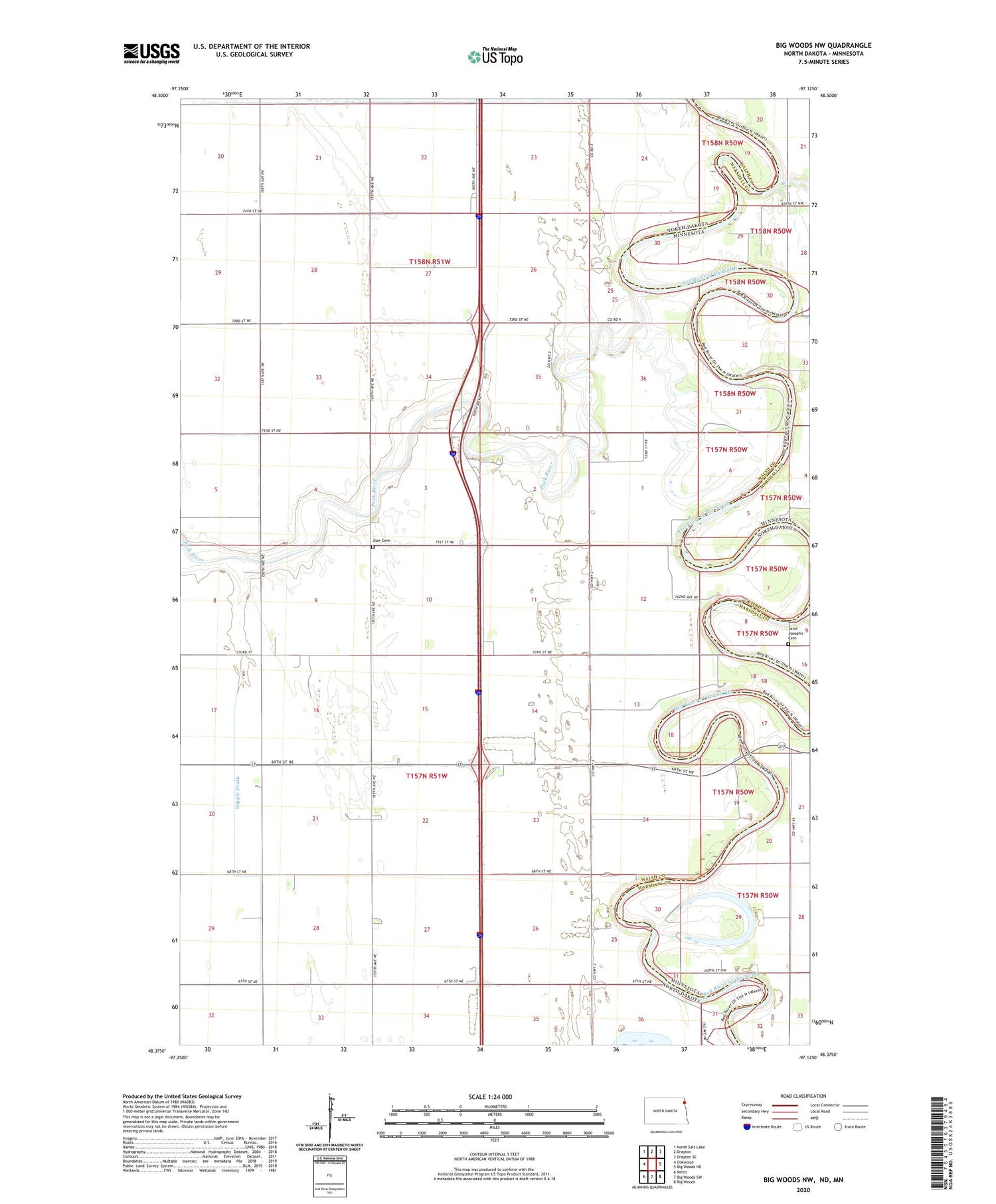 Big Woods NW North Dakota US Topo Map Image