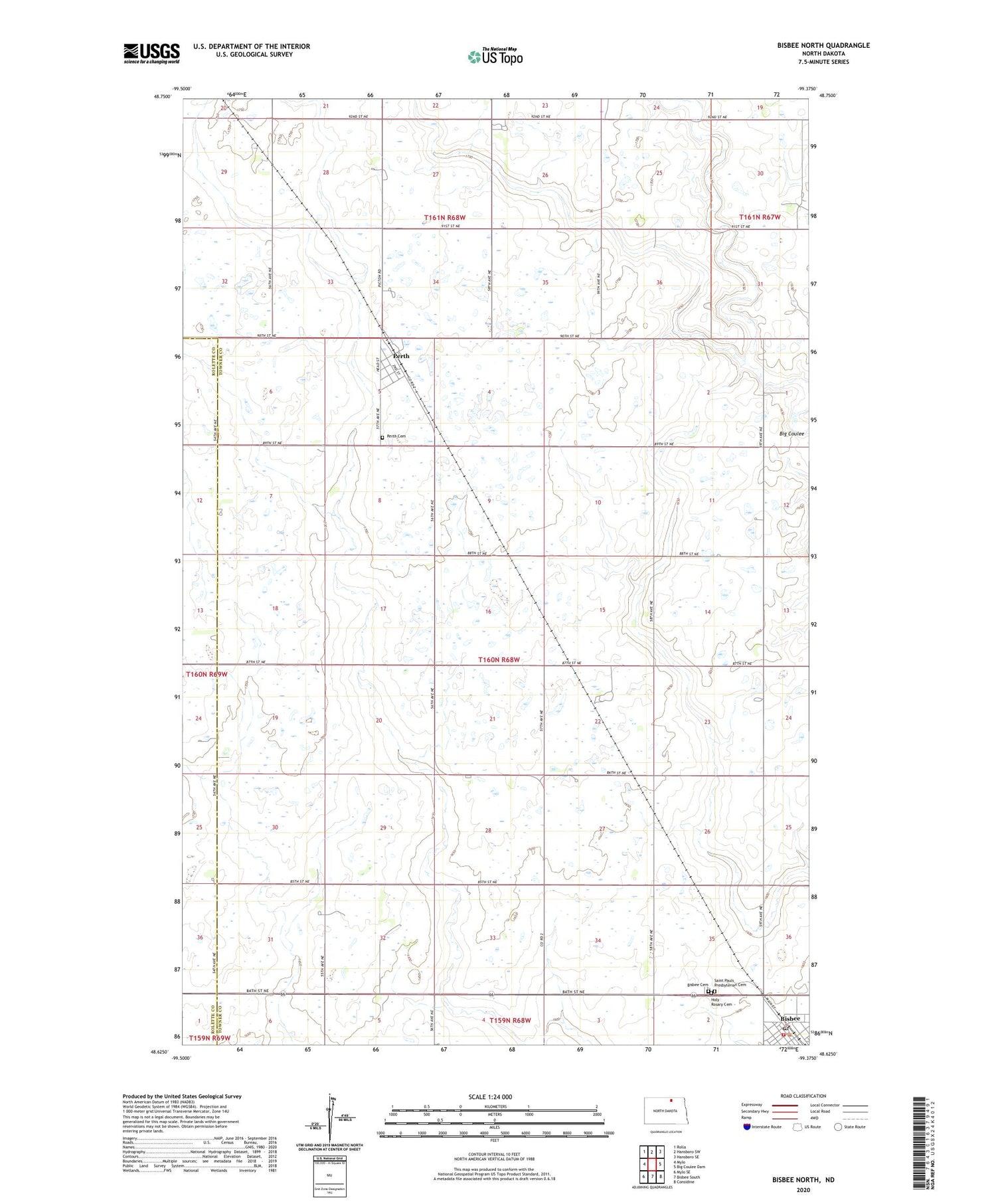 Bisbee North North Dakota US Topo Map Image