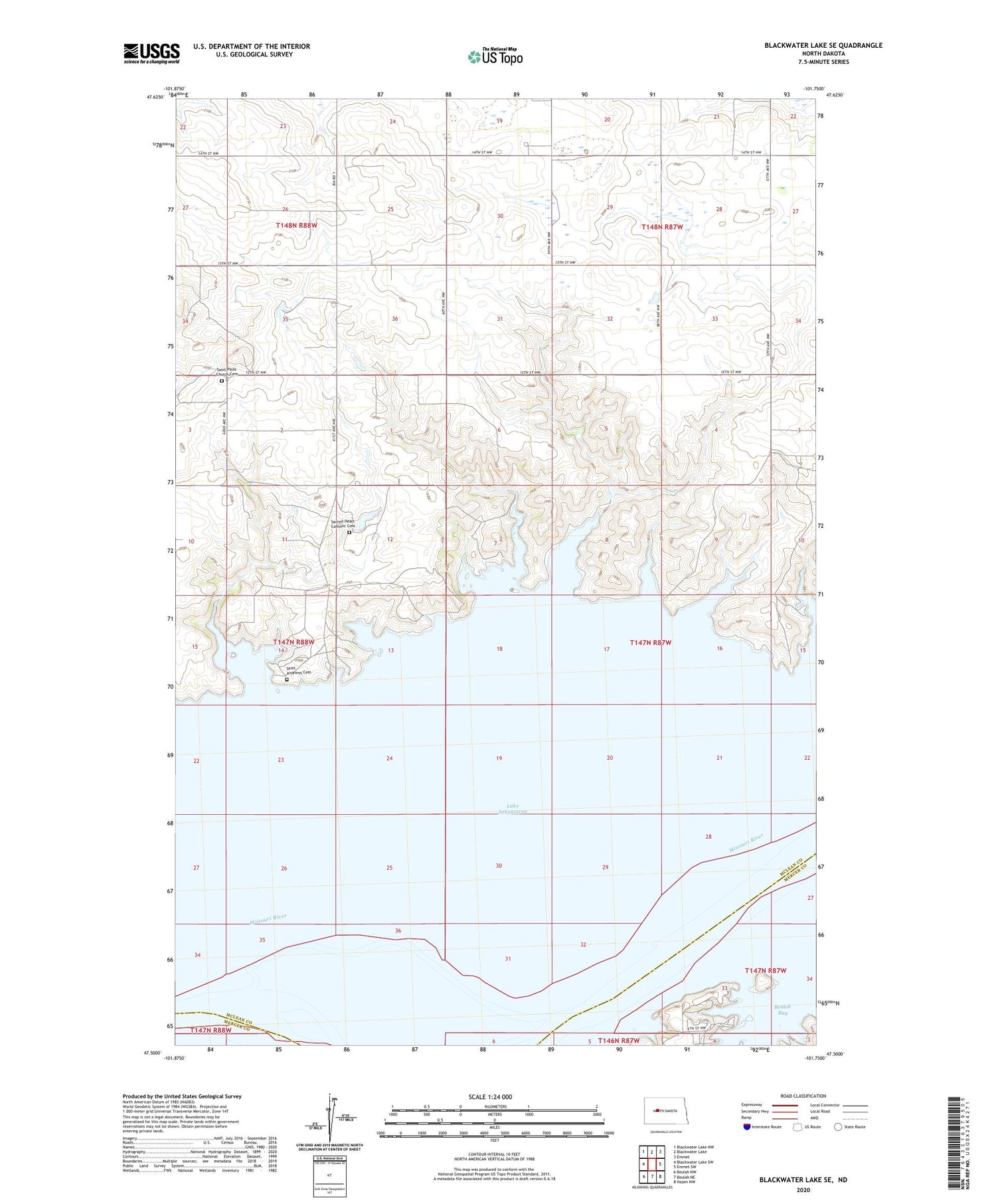 Blackwater Lake SE North Dakota US Topo Map Image