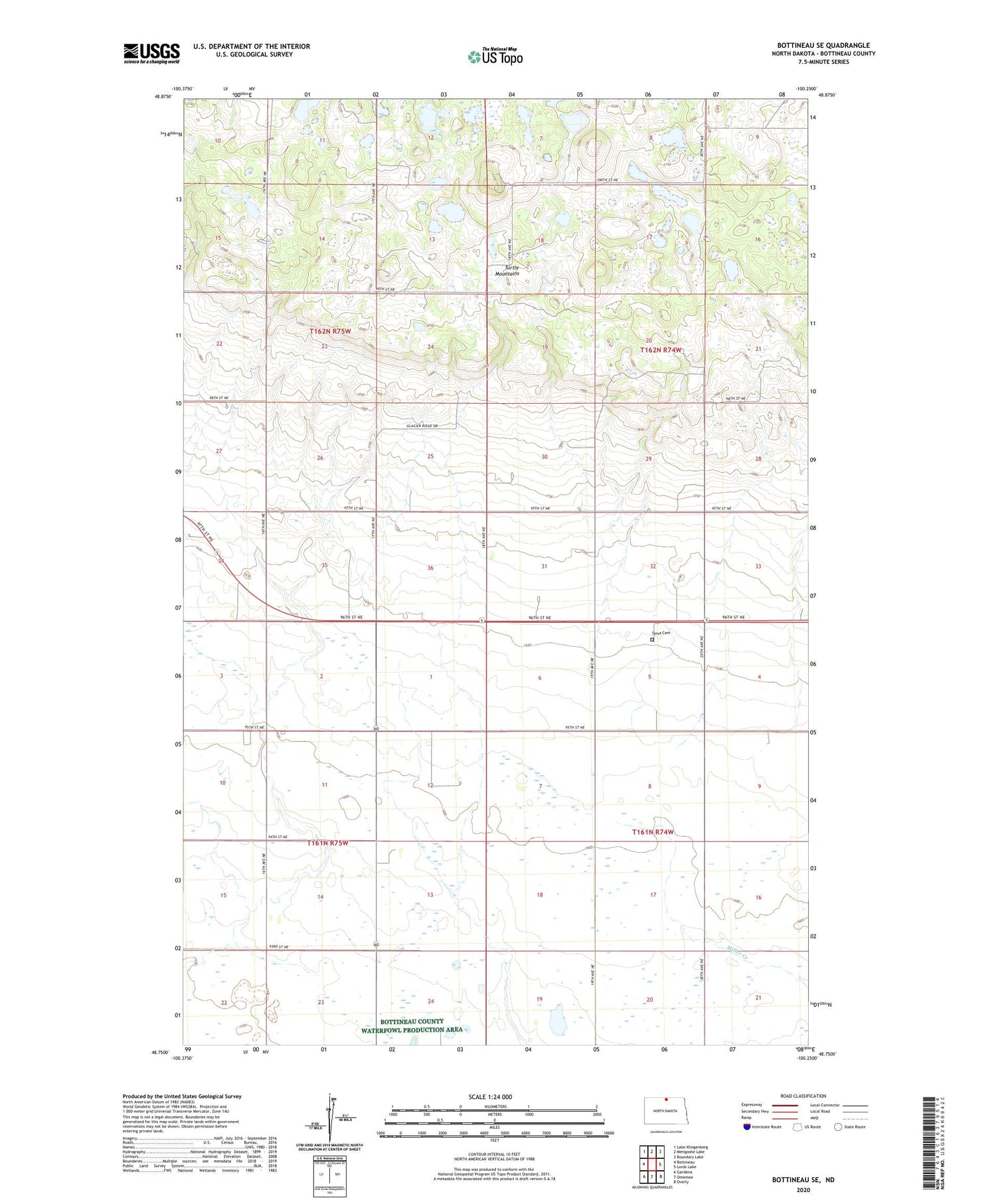 Bottineau SE North Dakota US Topo Map Image