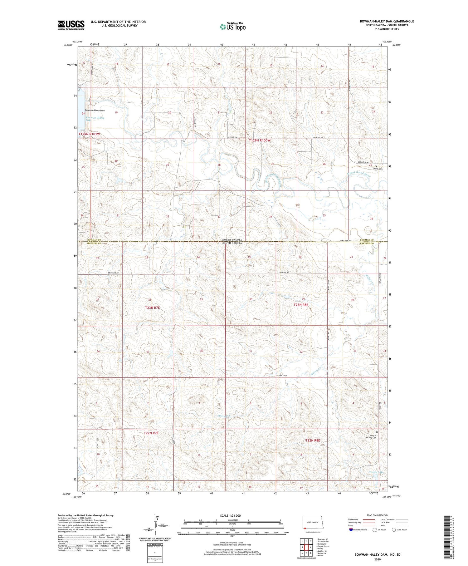Bowman-Haley Dam North Dakota US Topo Map Image