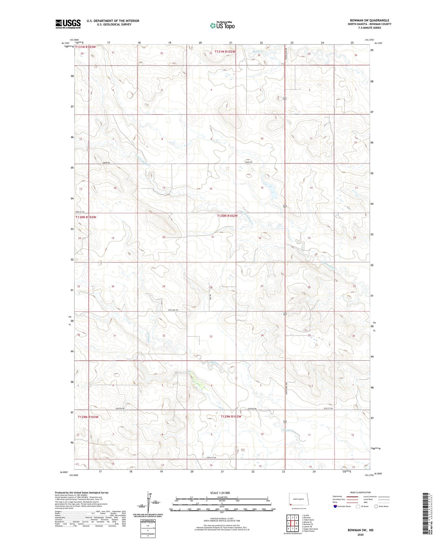 Bowman SW North Dakota US Topo Map Image