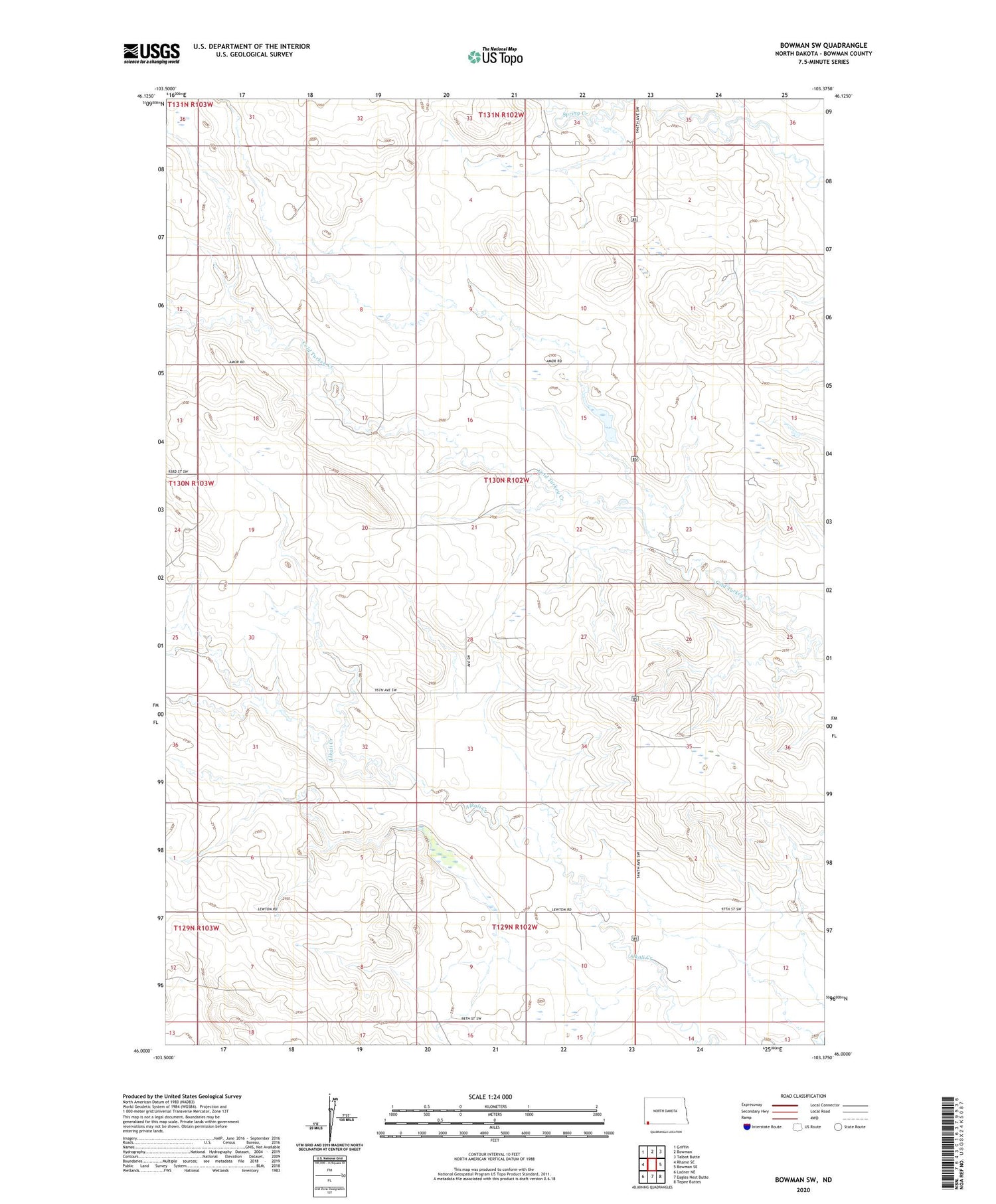 Bowman SW North Dakota US Topo Map Image