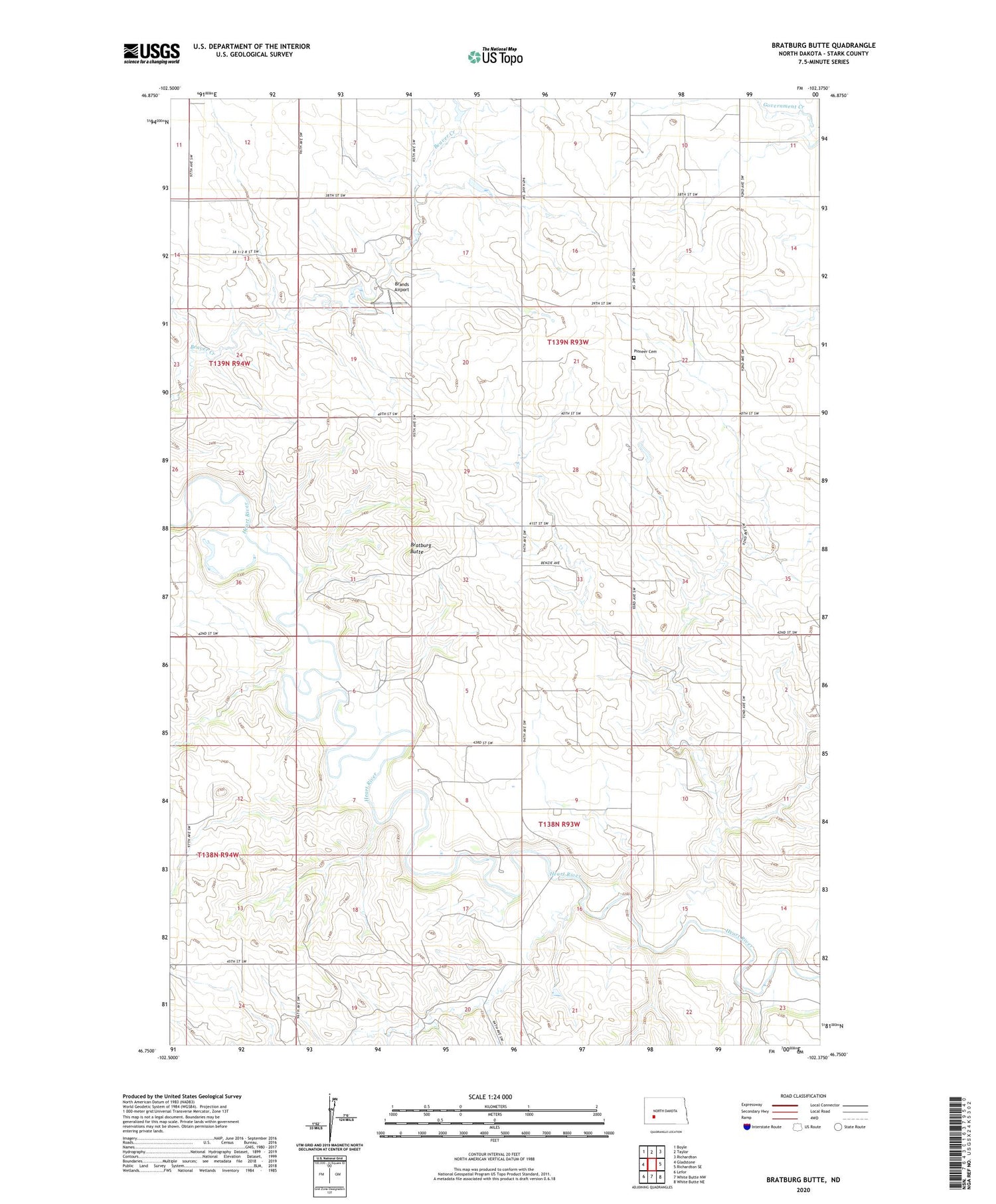 Bratburg Butte North Dakota US Topo Map Image