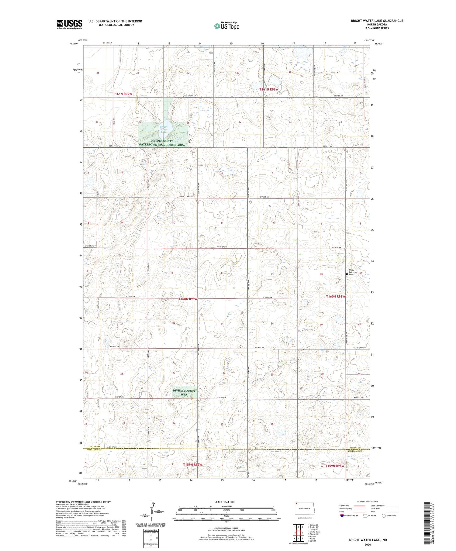 Bright Water Lake North Dakota US Topo Map Image