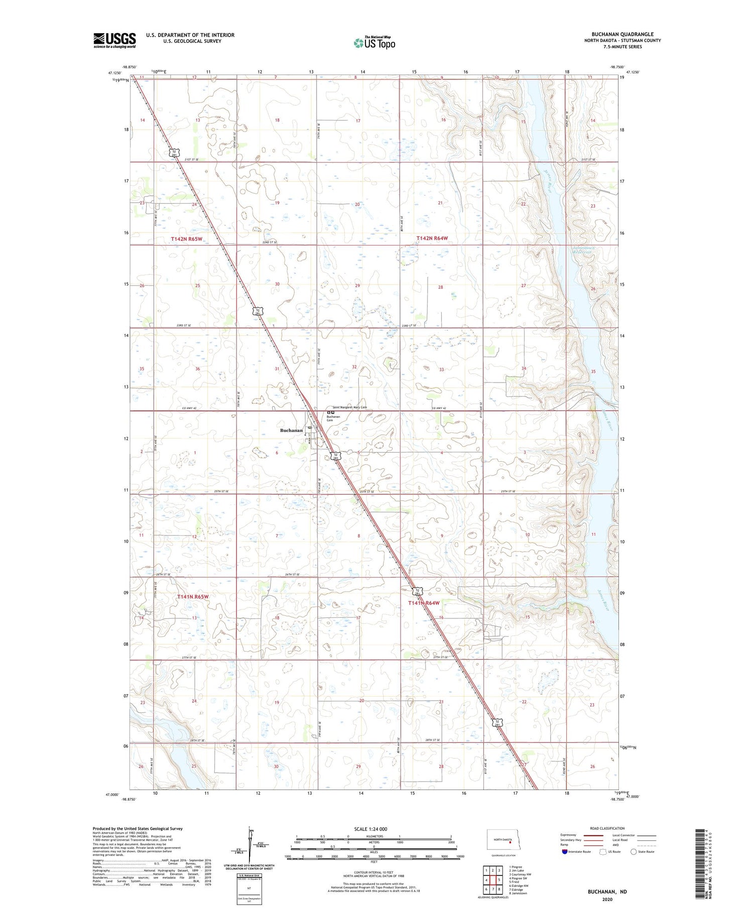 Buchanan North Dakota US Topo Map Image
