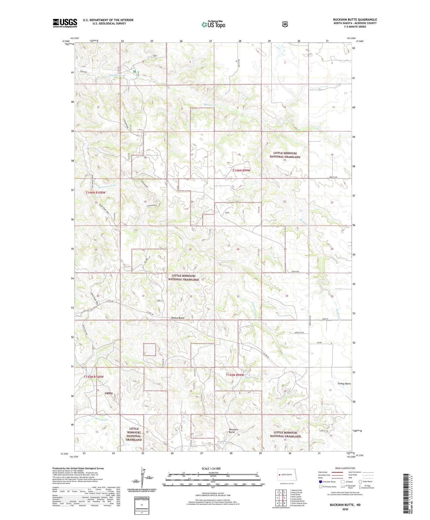 Buckskin Butte North Dakota US Topo Map Image