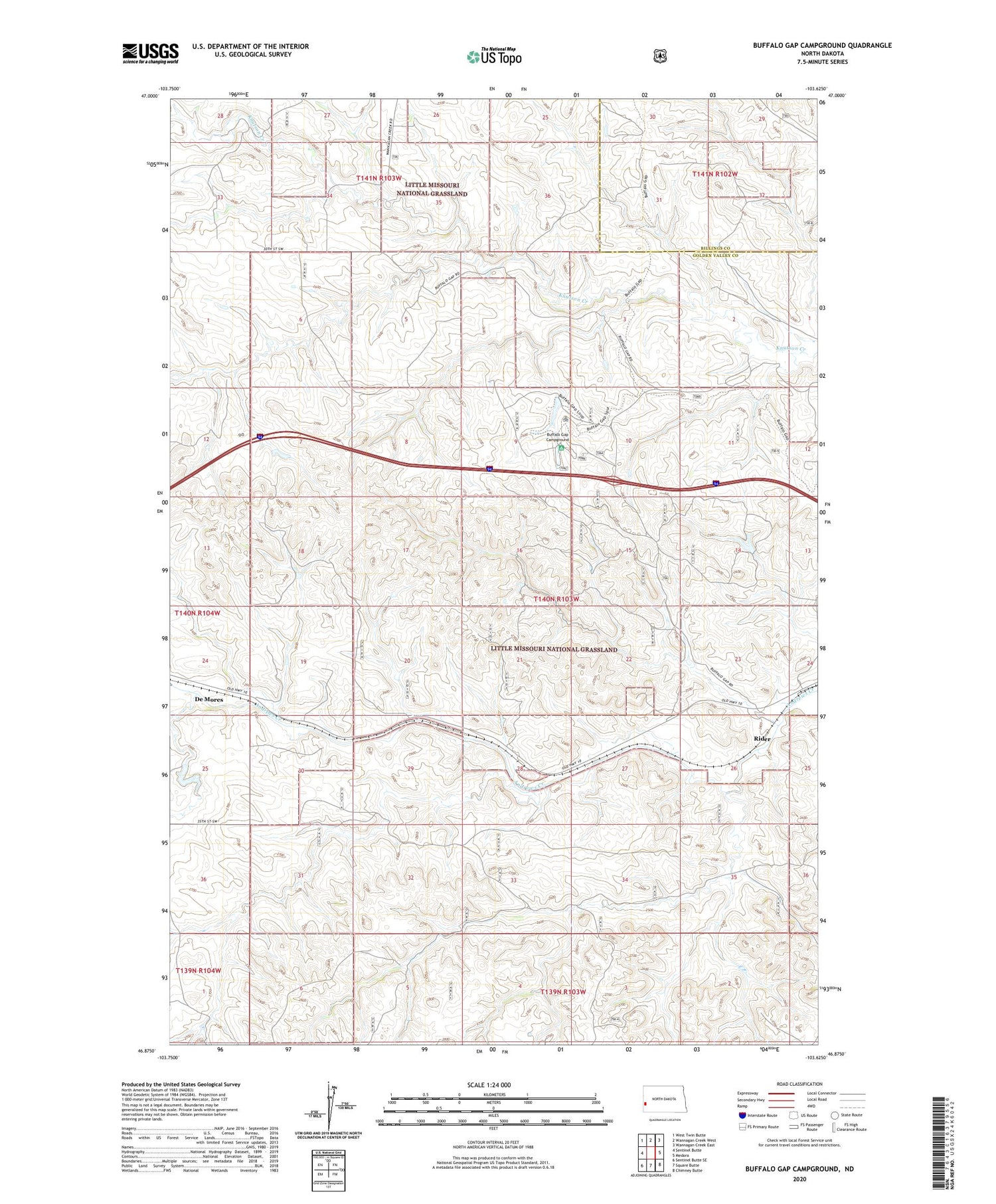 Buffalo Gap Campground North Dakota US Topo Map Image