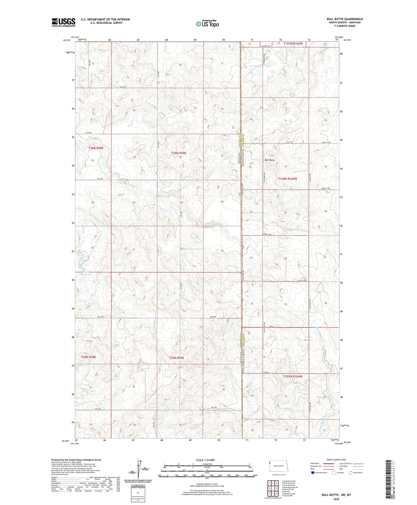 Bull Butte North Dakota US Topo Map Image