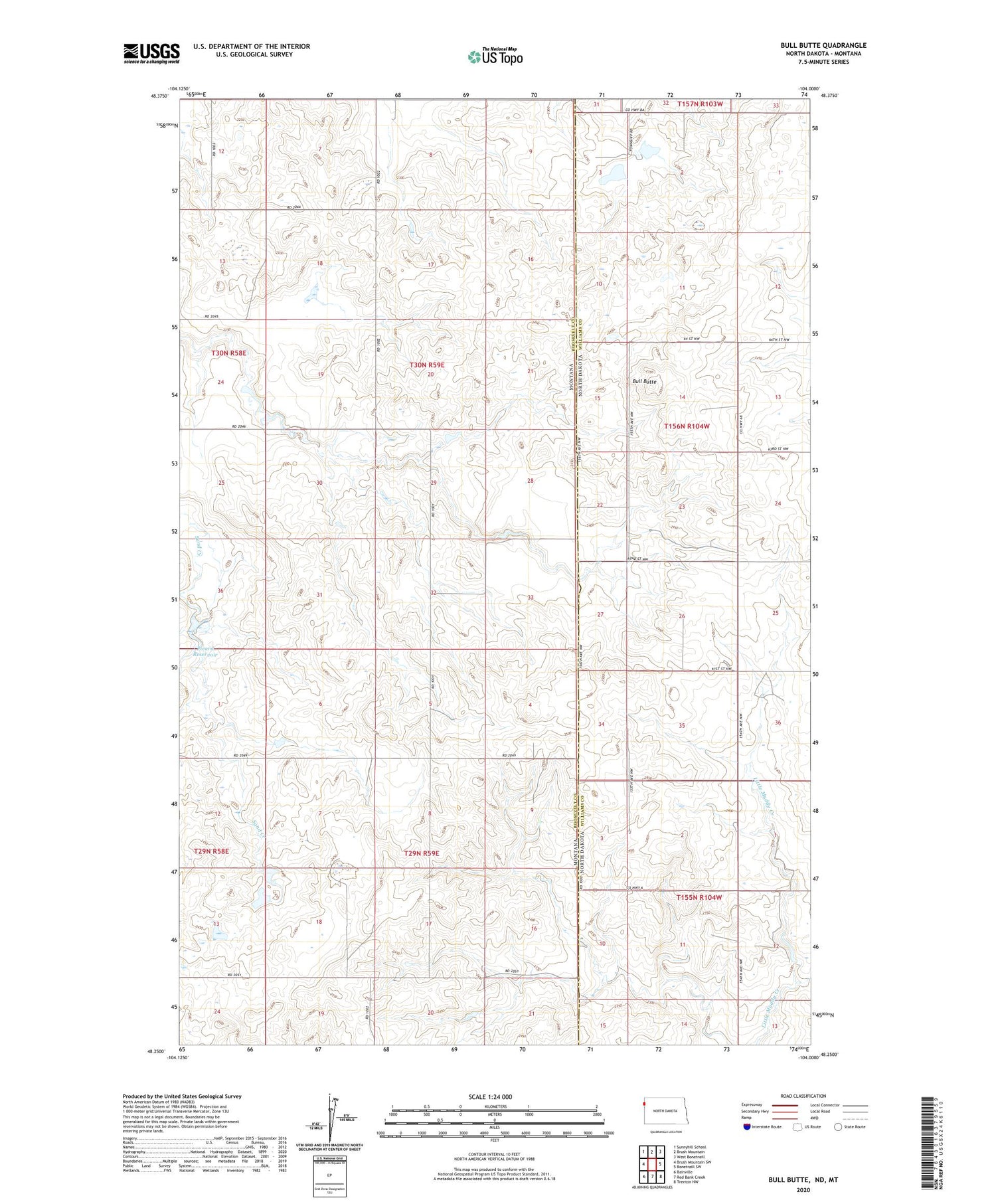 Bull Butte North Dakota US Topo Map Image