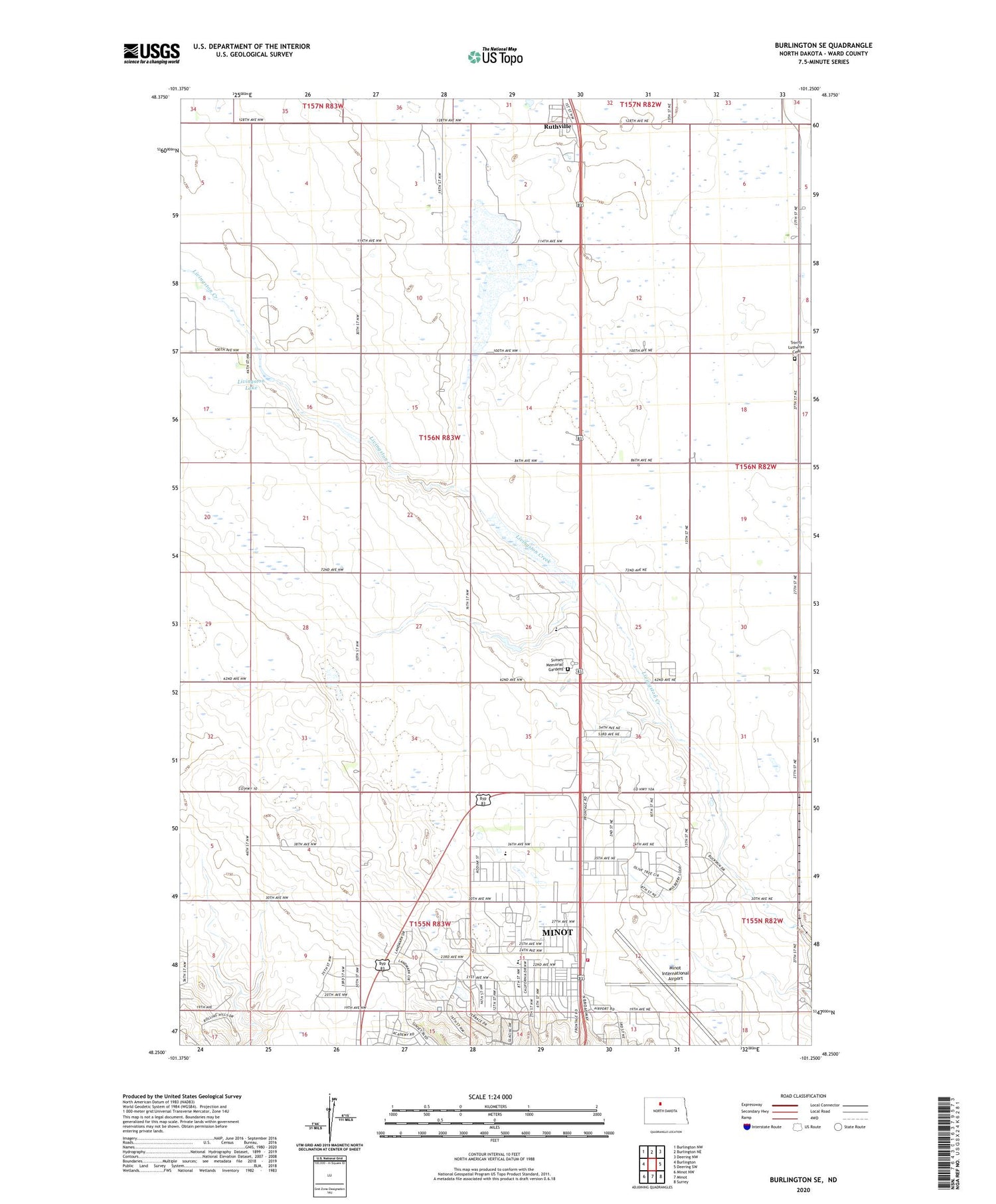 Burlington SE North Dakota US Topo Map Image