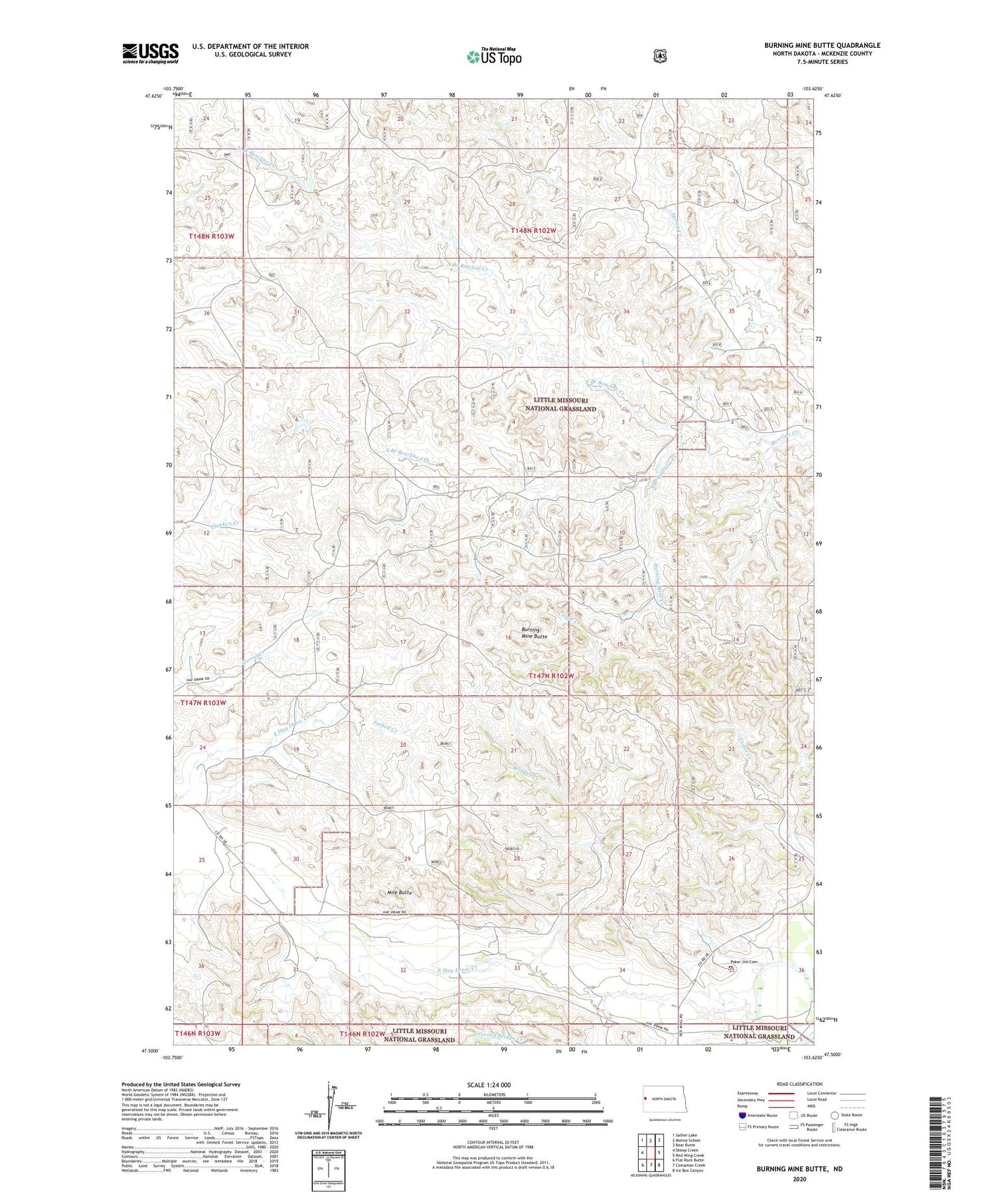 Burning Mine Butte North Dakota US Topo Map Image