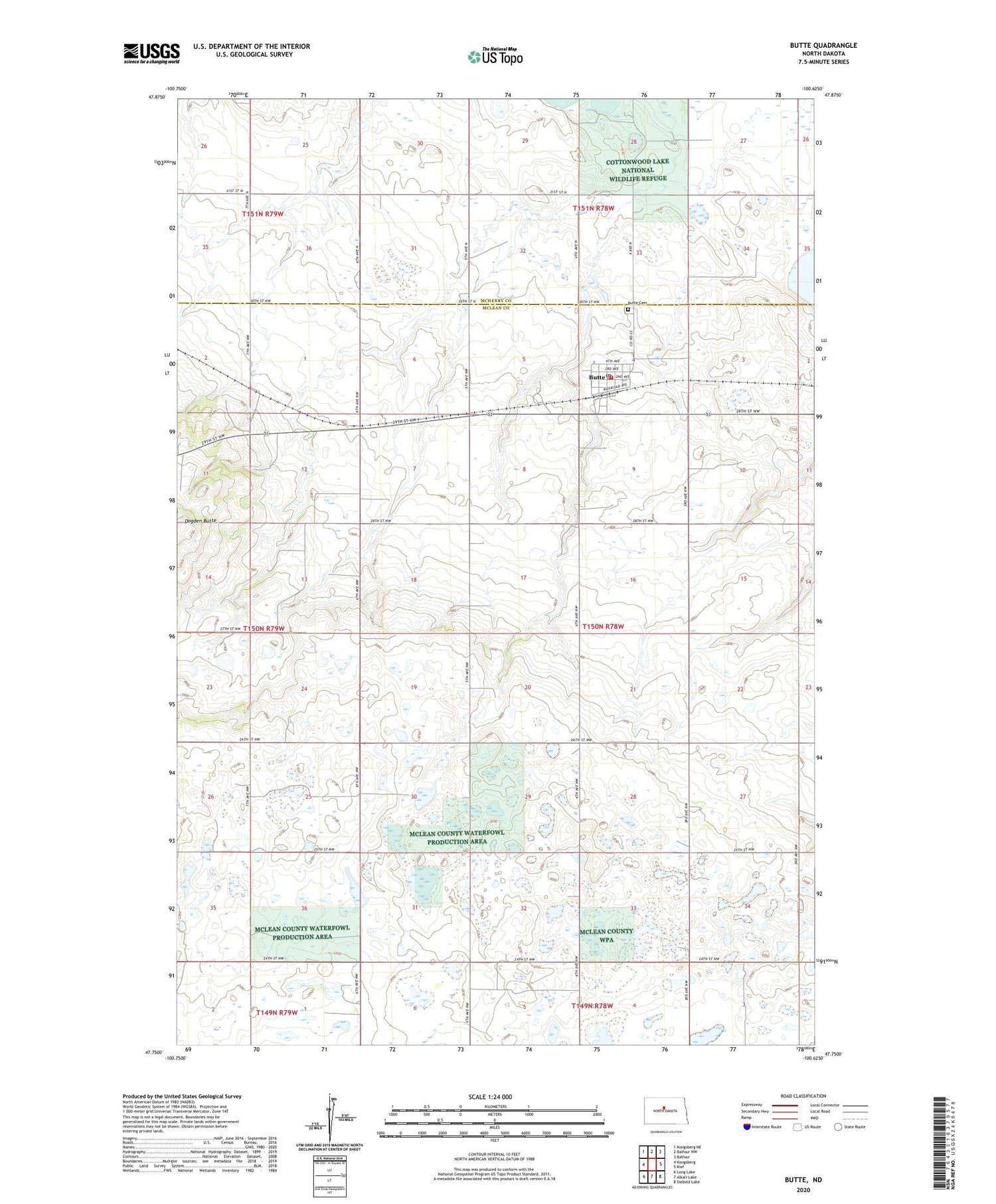 Butte North Dakota US Topo Map Image