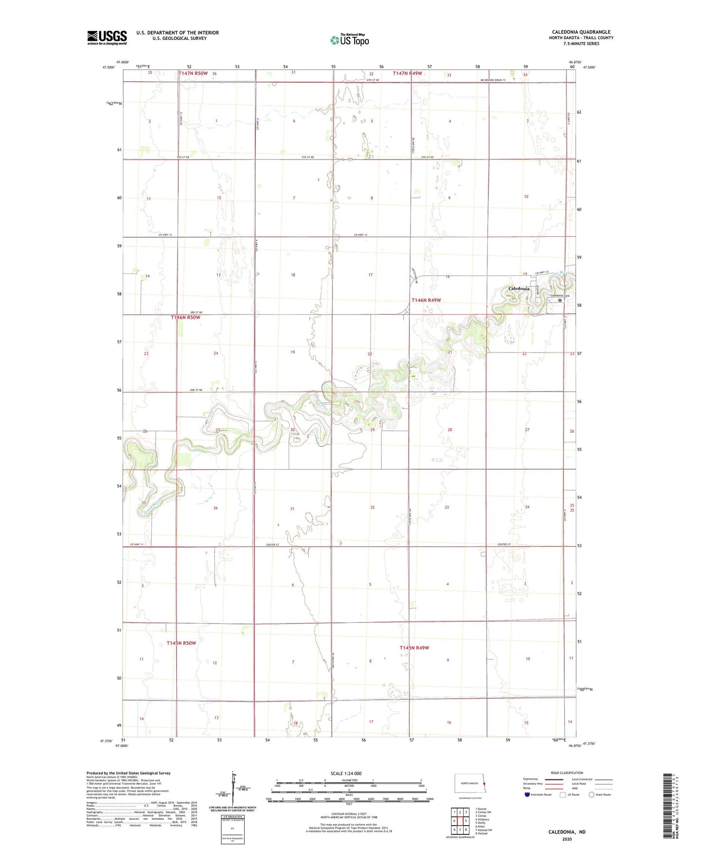 Caledonia North Dakota US Topo Map Image